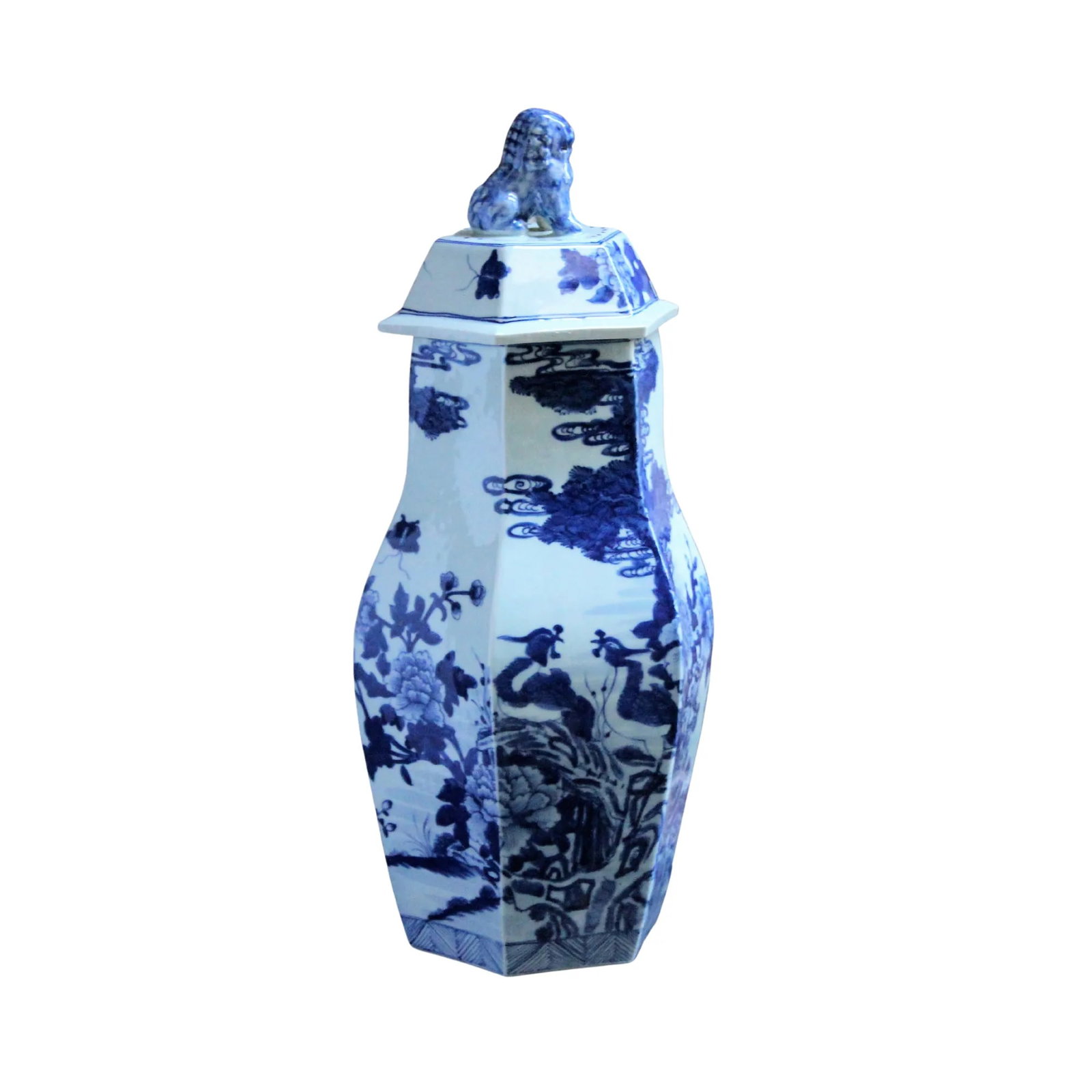 1960s Blue and White Ginger Jar with Foo Dog Floral Flowers Large Tall Chinoiserie - 13