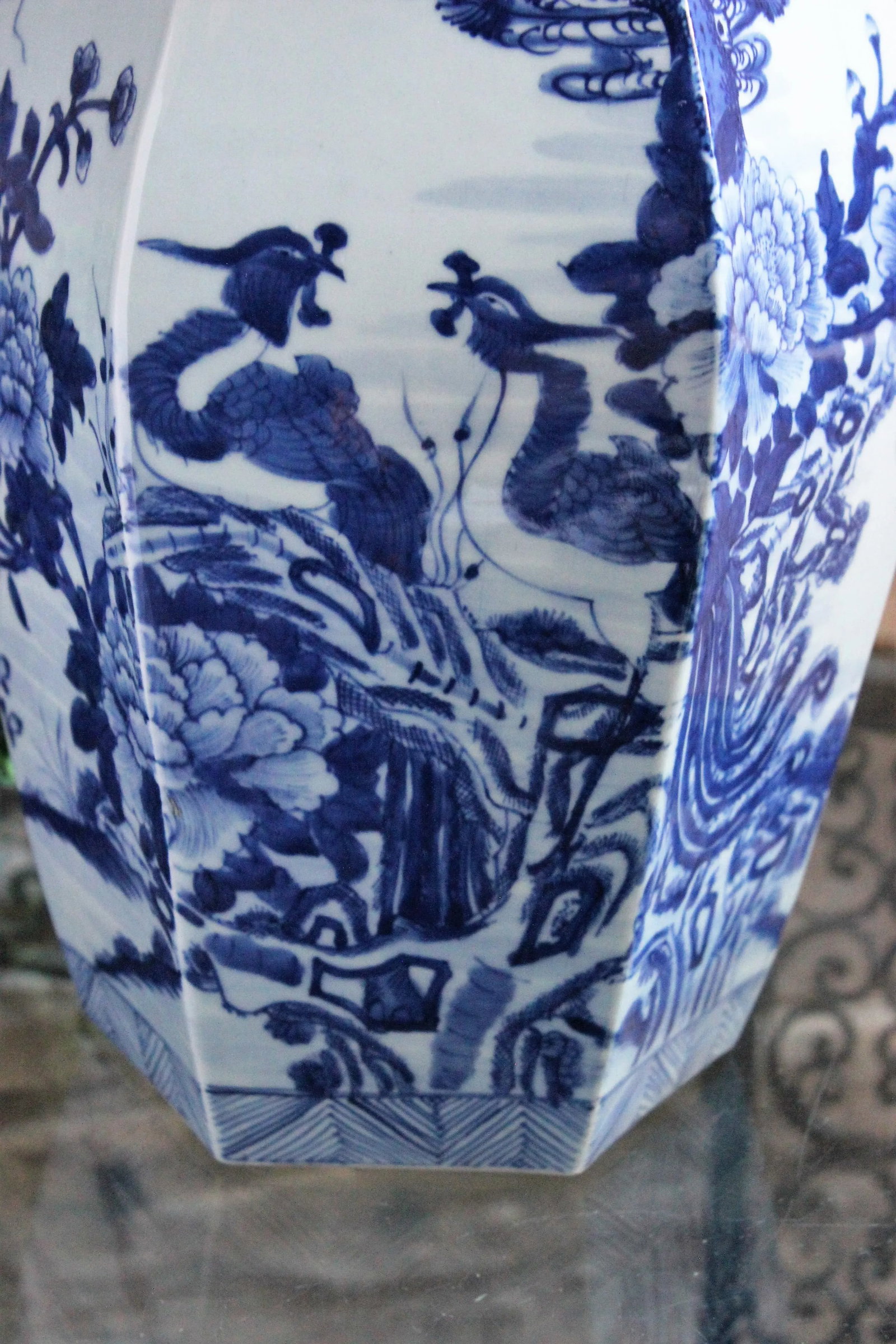 1960s Blue and White Ginger Jar with Foo Dog Floral Flowers Large Tall Chinoiserie - 6