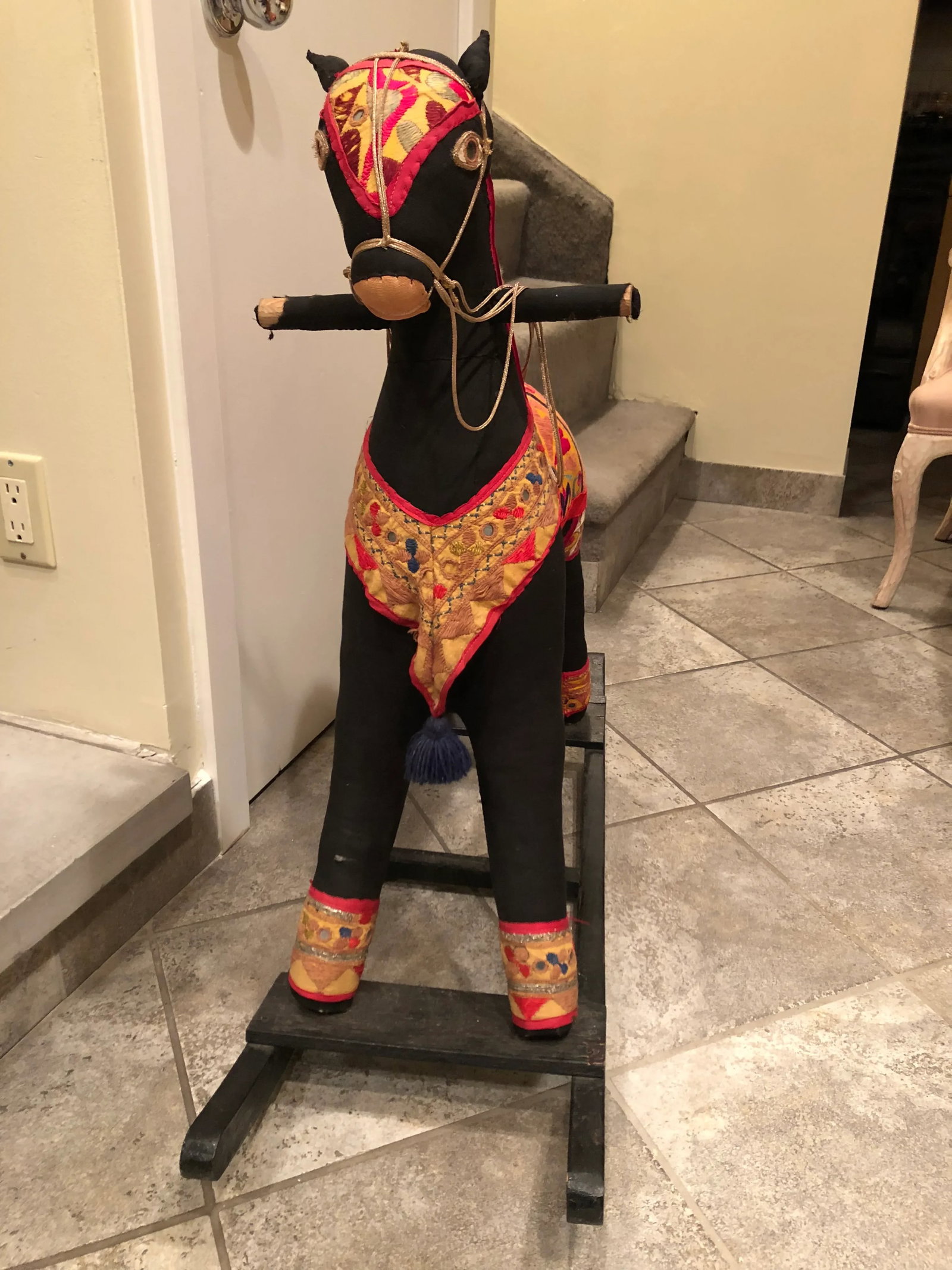 Vintage Indian Fabric Rocking Horse - 3