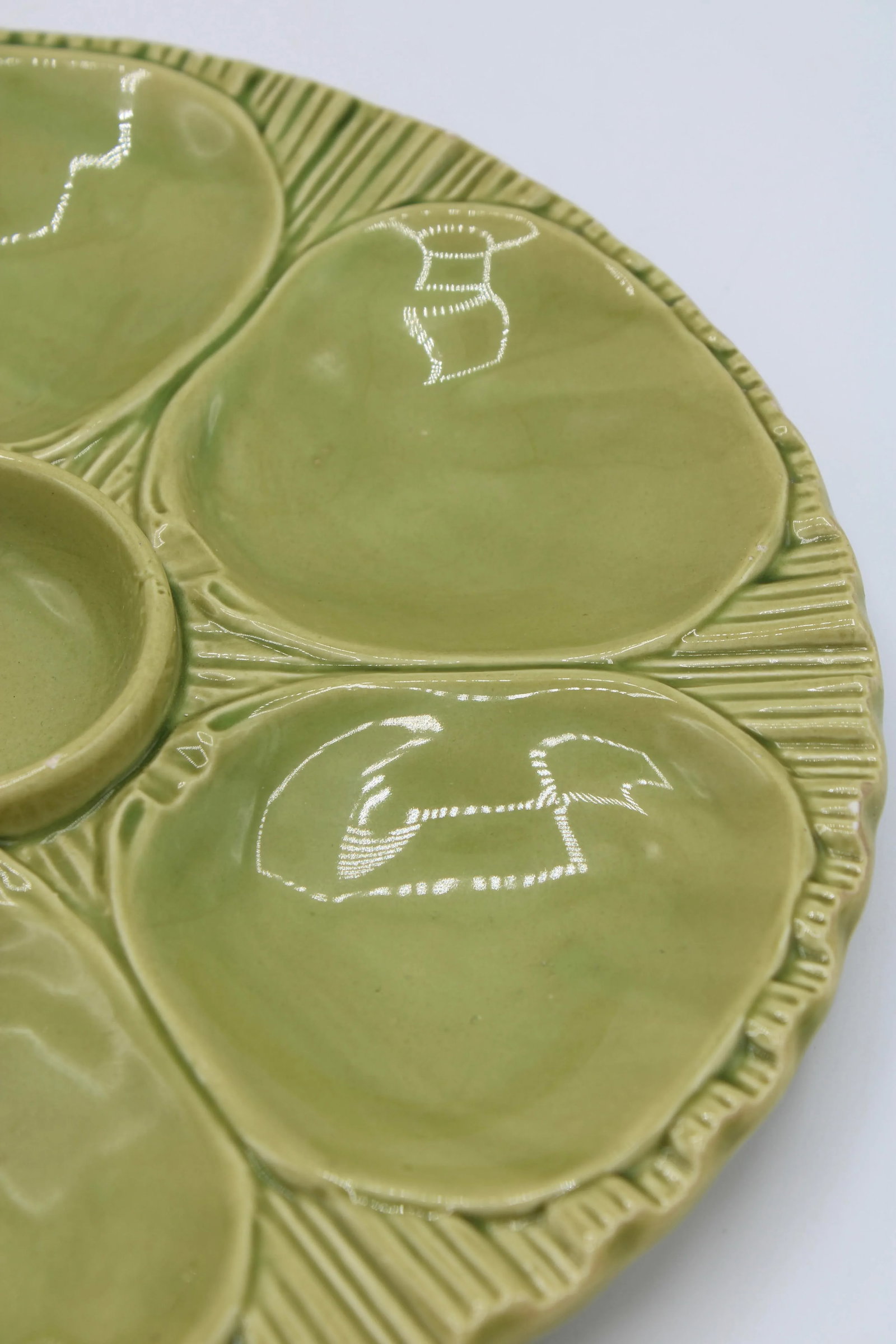 Mid Century French Green Ceramic Oyster Plate - 3