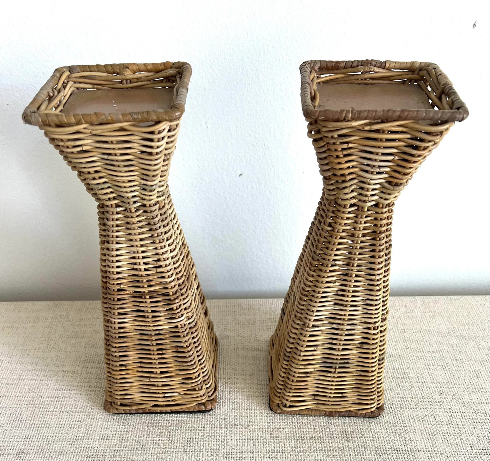 Coastal Wicker Candlestick Holders - a Pair - 3