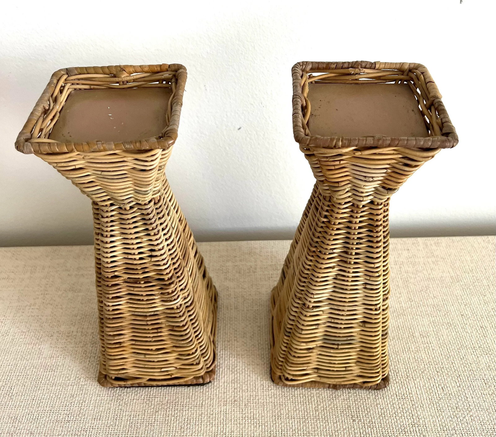 Coastal Wicker Candlestick Holders - a Pair - 4