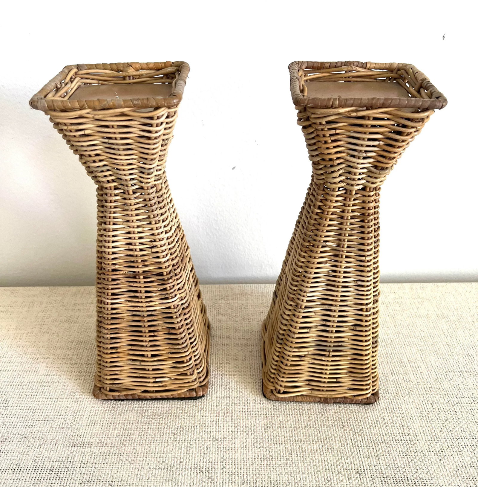 Coastal Wicker Candlestick Holders - a Pair - 9