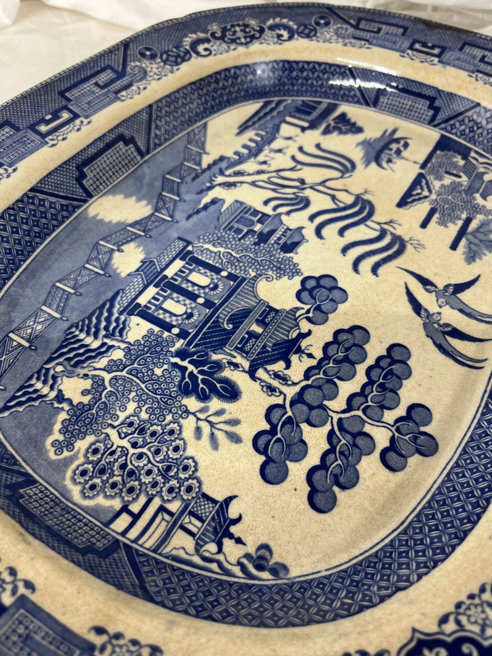 Large Antique Blue Willow Platter - 2
