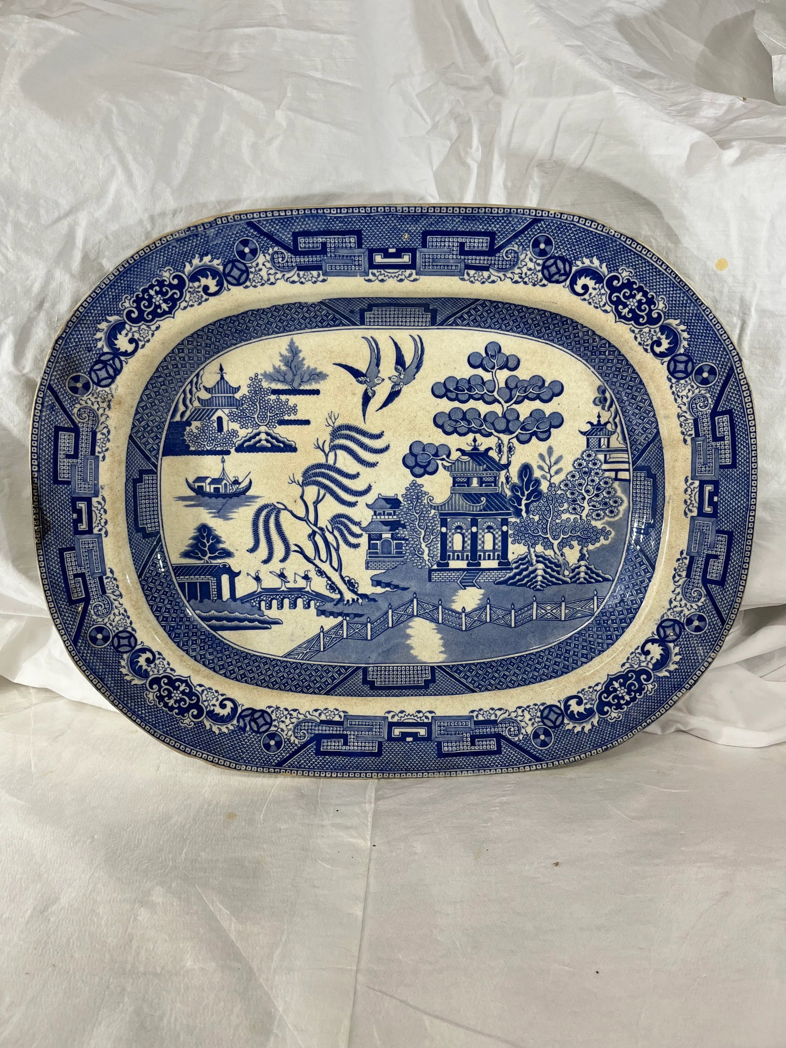 Large Antique Blue Willow Platter - 6