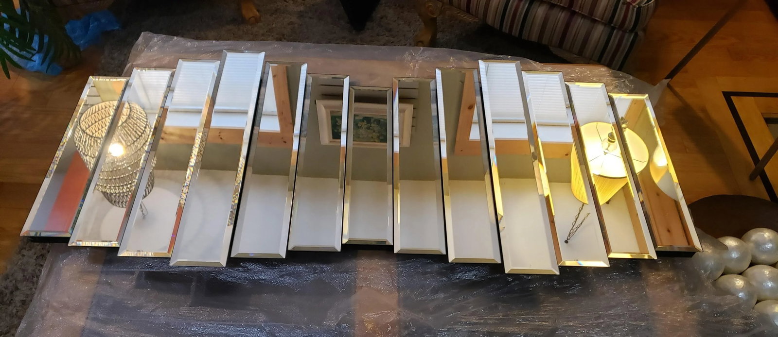 1980s Art Deco Mid Century Modern 13 Step Panel Layered Wall Mirror - 7
