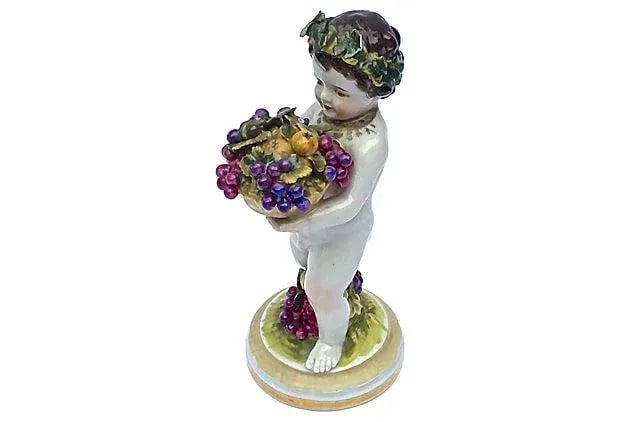 Antique Muller Volkstedt Porcelain Cherub Figurine - 3
