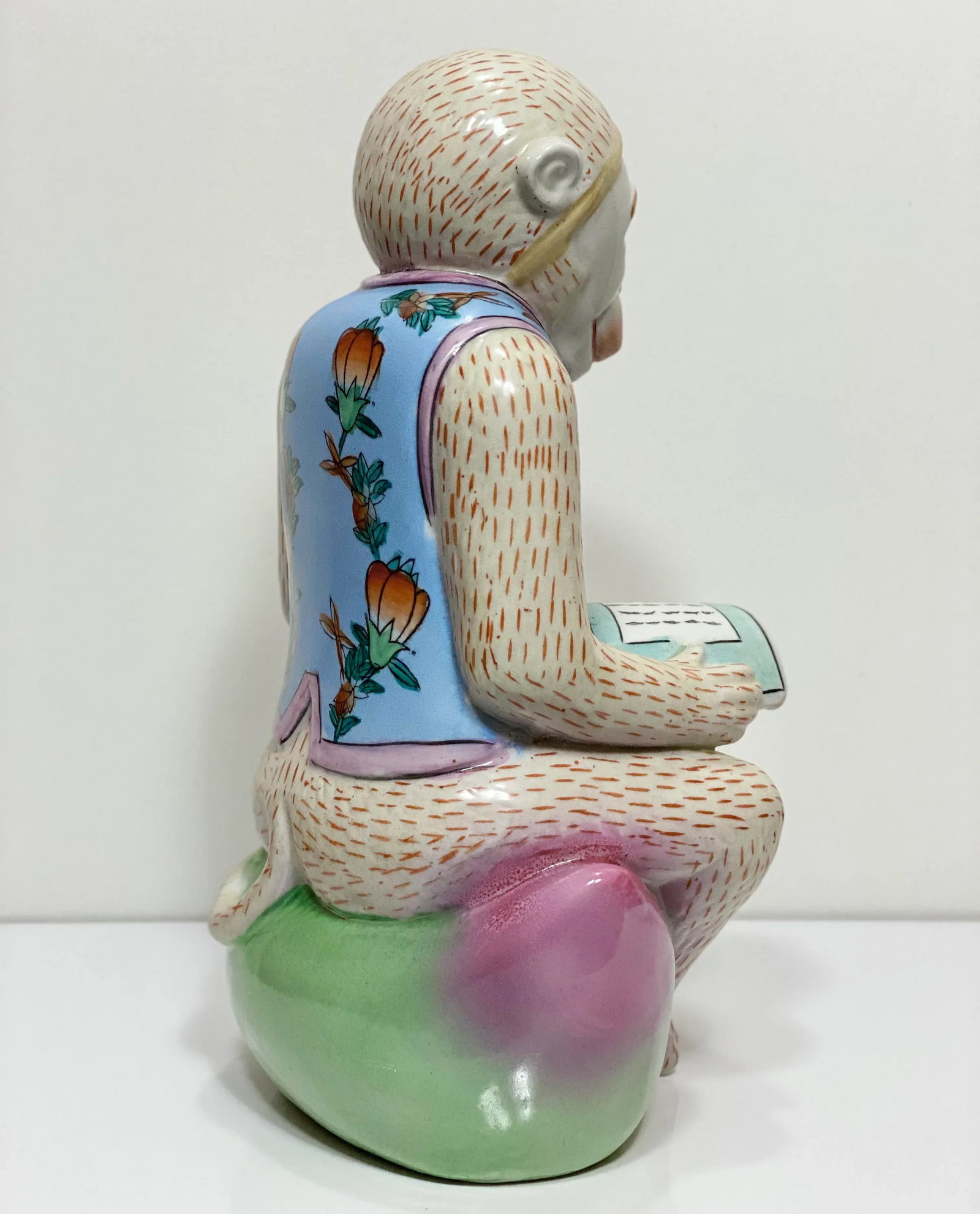 Vintage Chinoiserie Monkey in Blue Vest Reading Book Bombay Co - 6