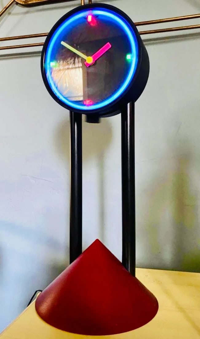 80s Postmodern Neon Electric or Battery Table Mantel Geometric Clock Memphis Art Design Sculpture - 11