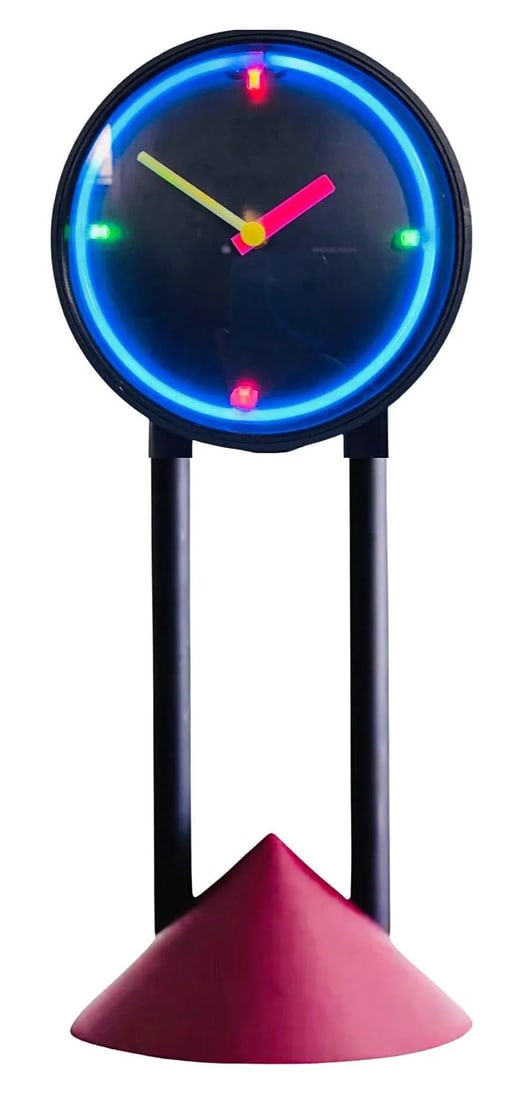 80s Postmodern Neon Electric or Battery Table Mantel Geometric Clock Memphis Art Design Sculpture - 12