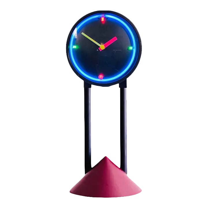 80s Postmodern Neon Electric or Battery Table Mantel Geometric Clock Memphis Art Design Sculpture (1 of 12)
