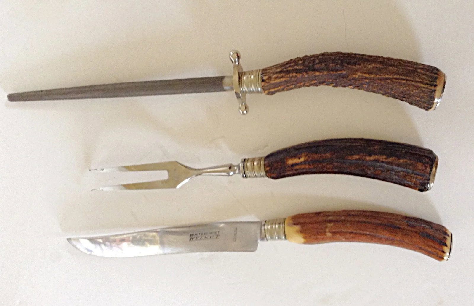 3-Piece German Stag Horn Carving Set - 3
