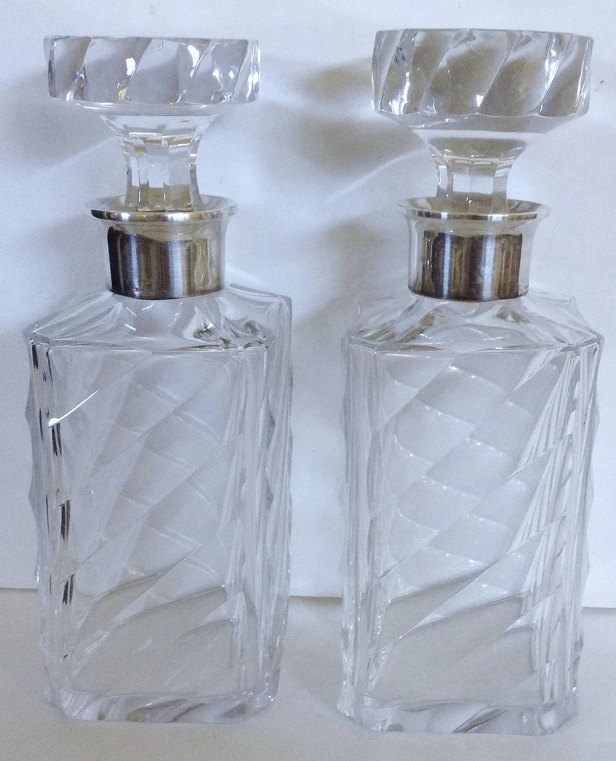 Pair of Crystal Decanters W/ Sterling Collars - 2