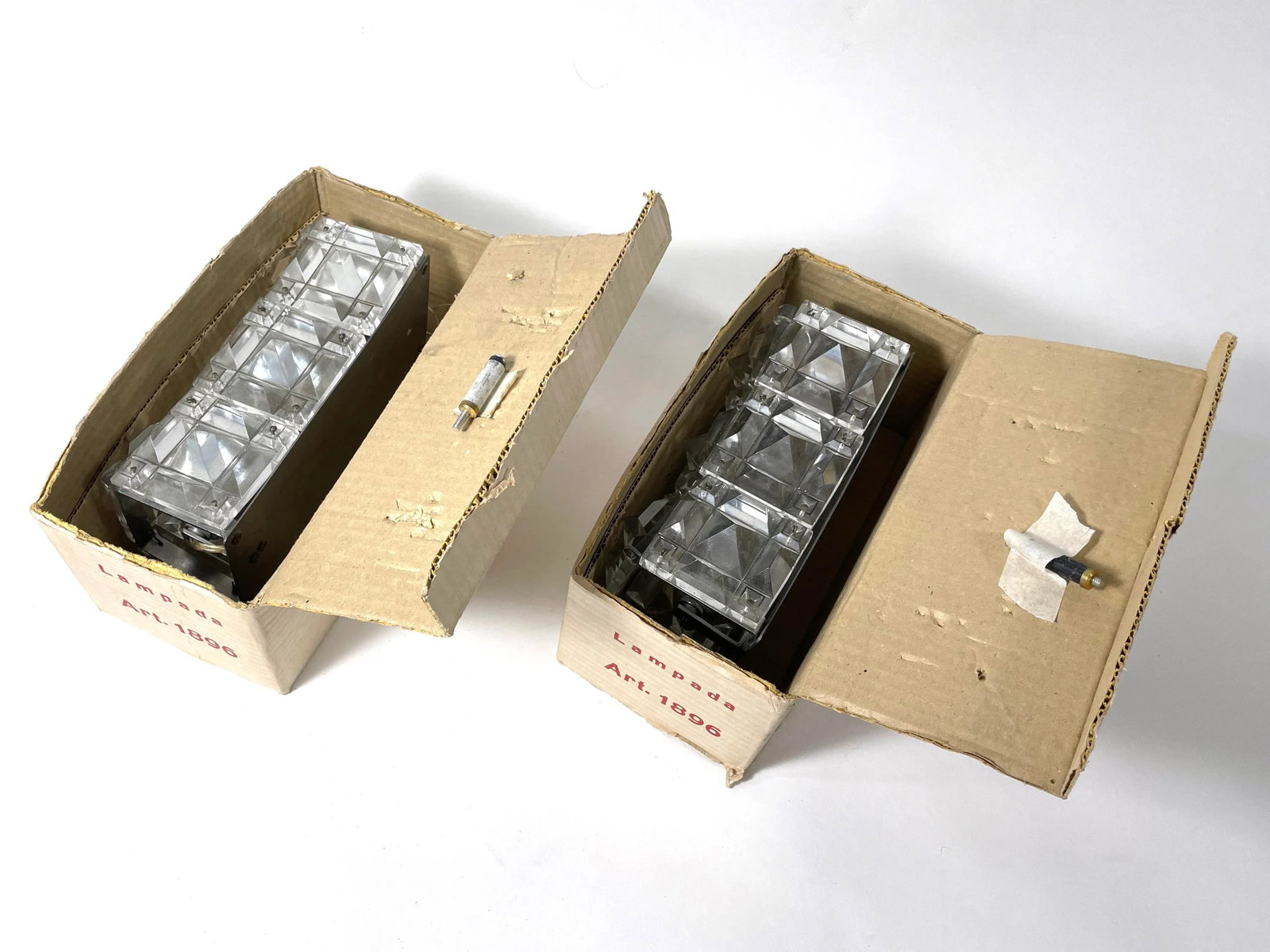 Pair of New Old Stock Italian Cut Glass Sconces in Original Boxes - Mid-Century - 3