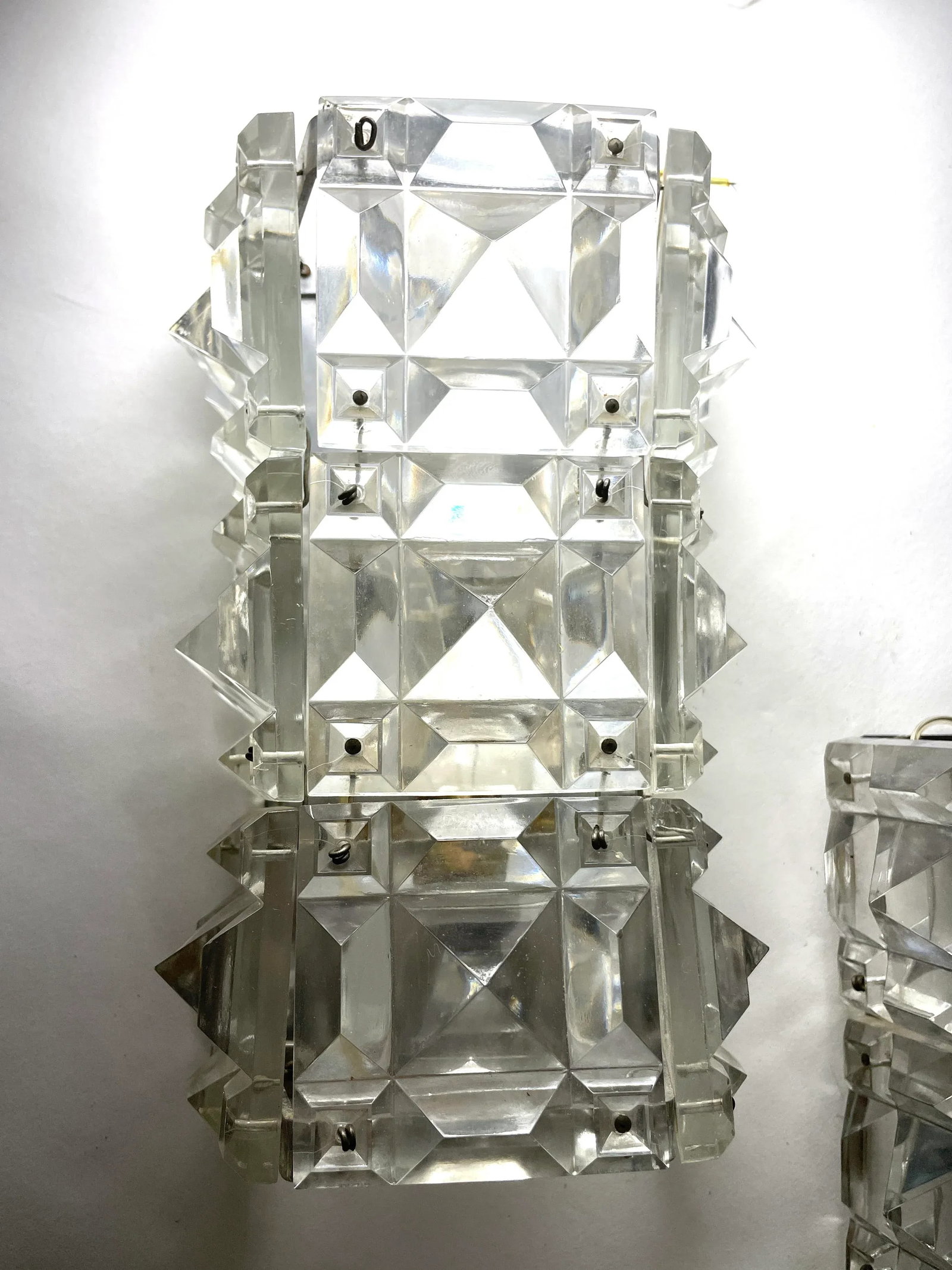 Pair of New Old Stock Italian Cut Glass Sconces in Original Boxes - Mid-Century - 7