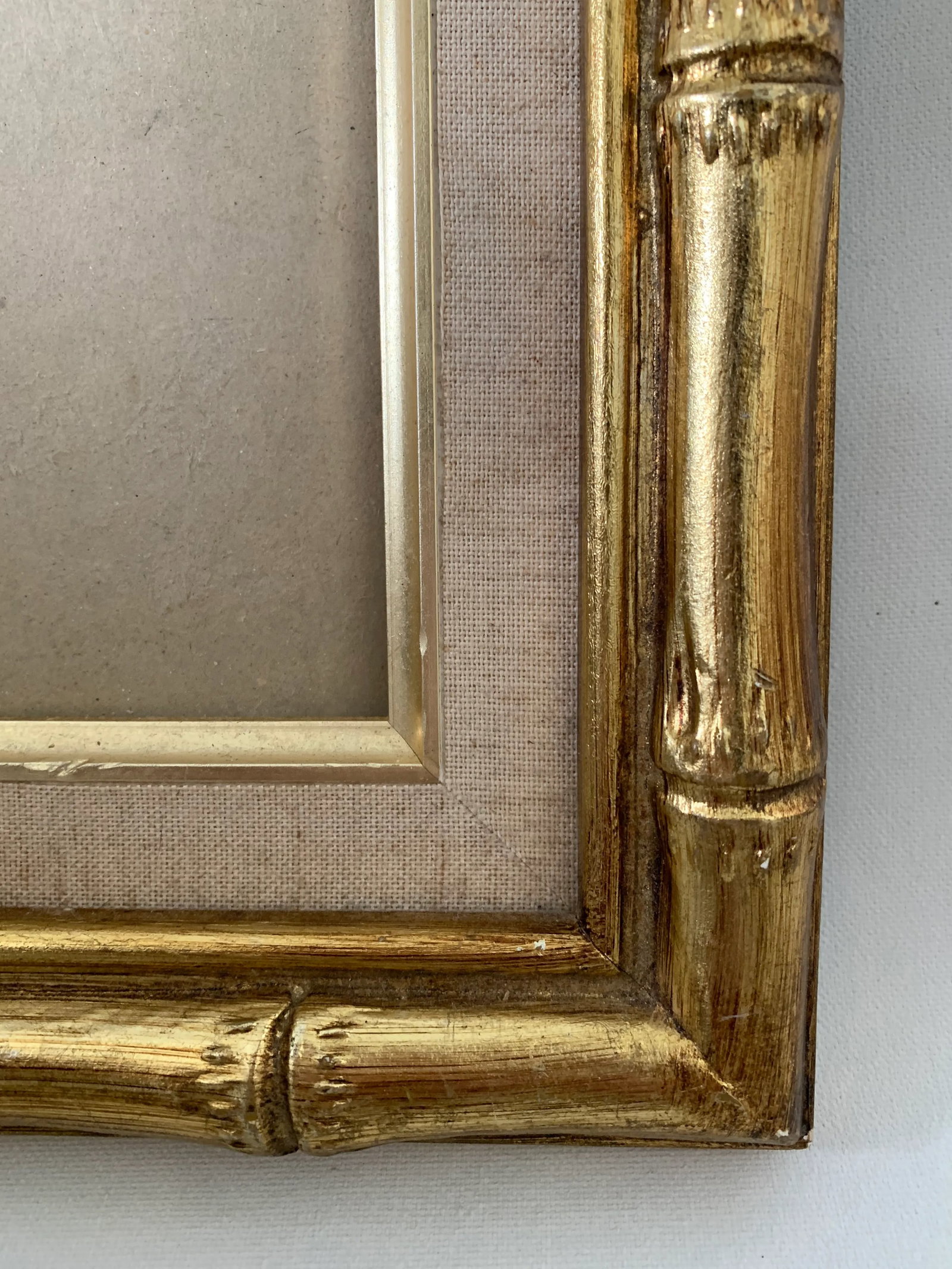 Vintage 1970s Gilded Faux Bamboo Picture Painting Frame - 2