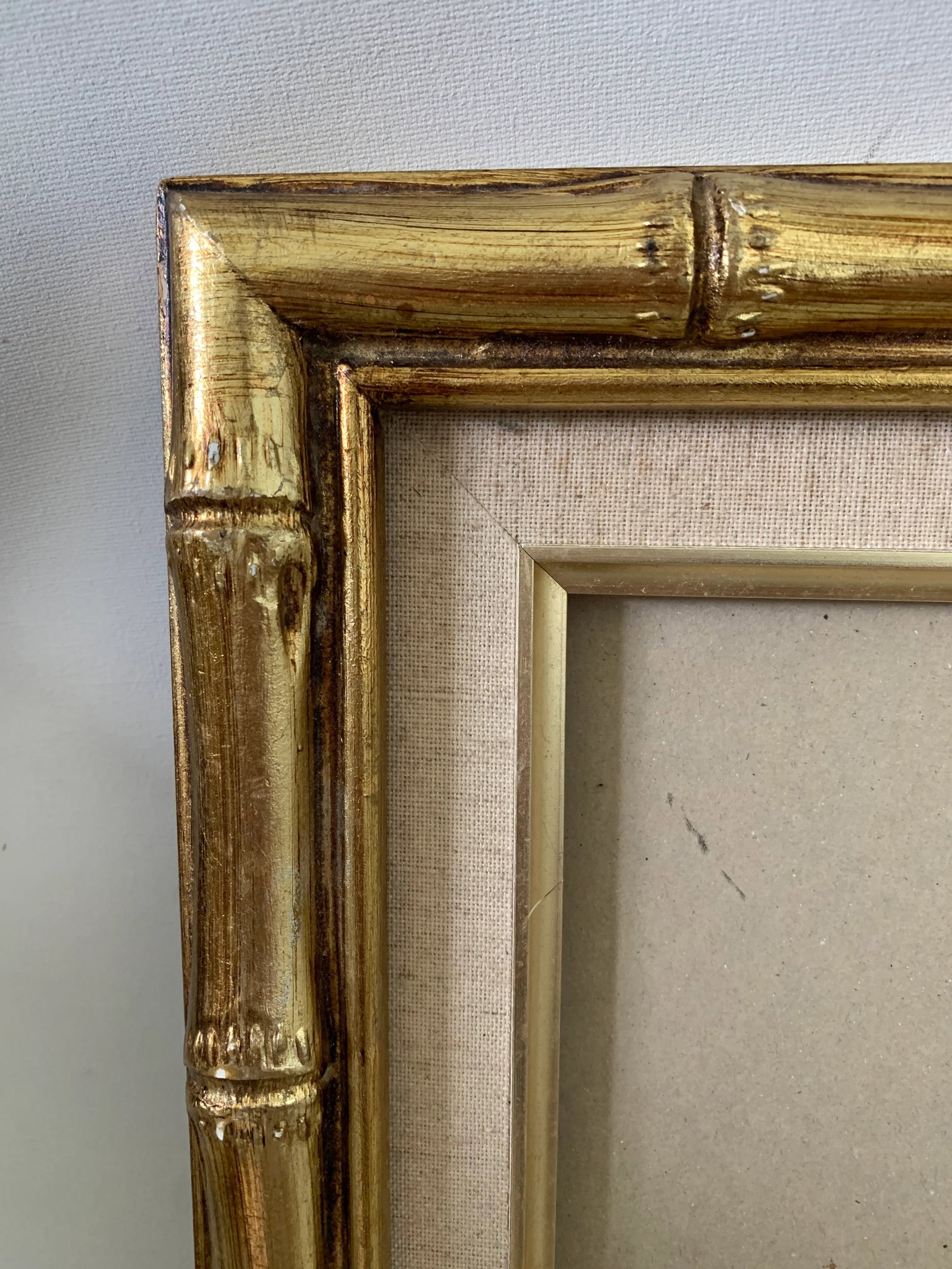 Vintage 1970s Gilded Faux Bamboo Picture Painting Frame - 4