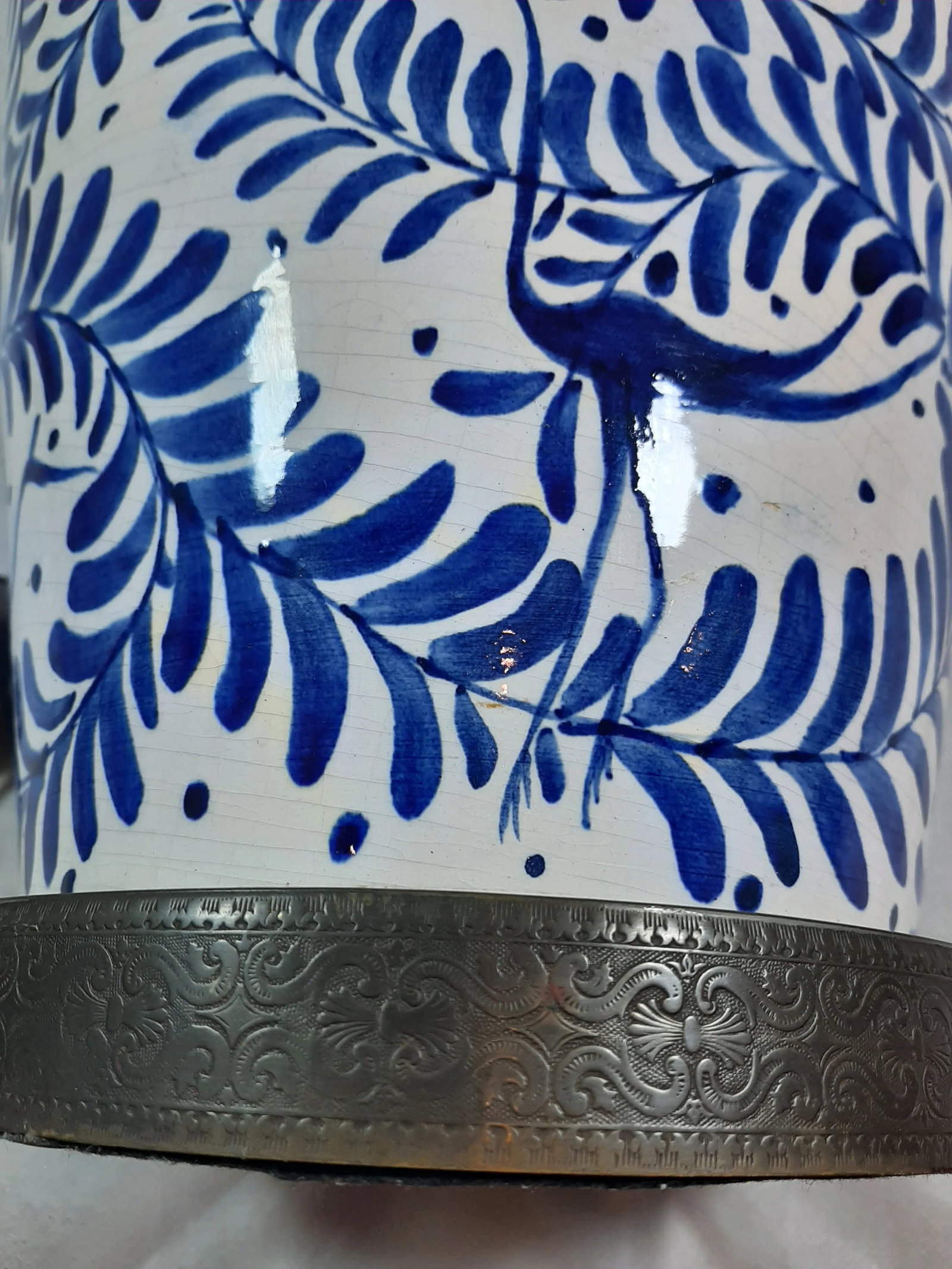 Mid 20th Century Hand Painted Flow Blue Lamp - 6