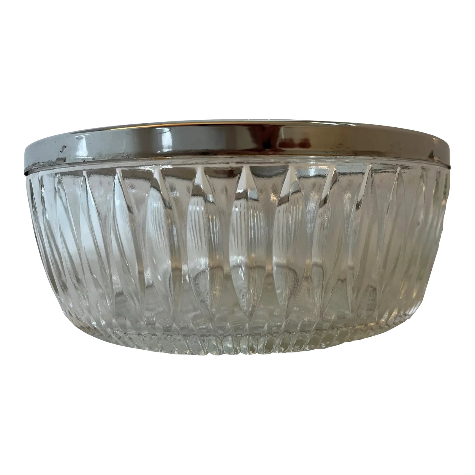 Vintage Large Diamond Cut Glass Bowl With Silver Rim (1 of 7)