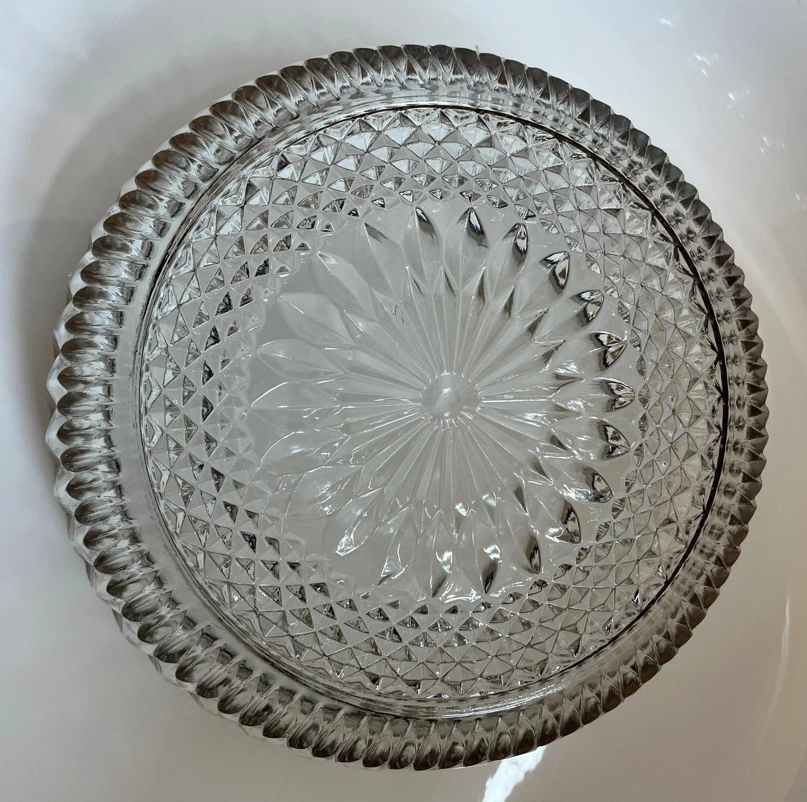 Vintage Large Diamond Cut Glass Bowl With Silver Rim - 4