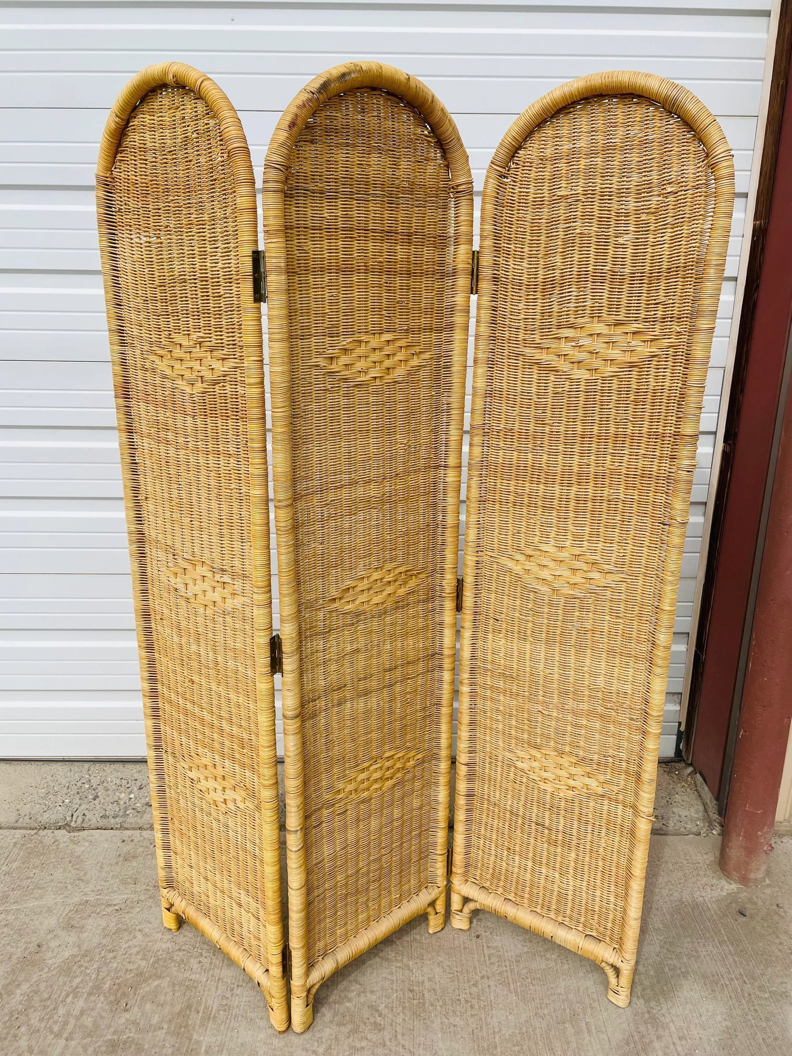 Vintage Mid 20th Century Rattan Wicker Screen - 9