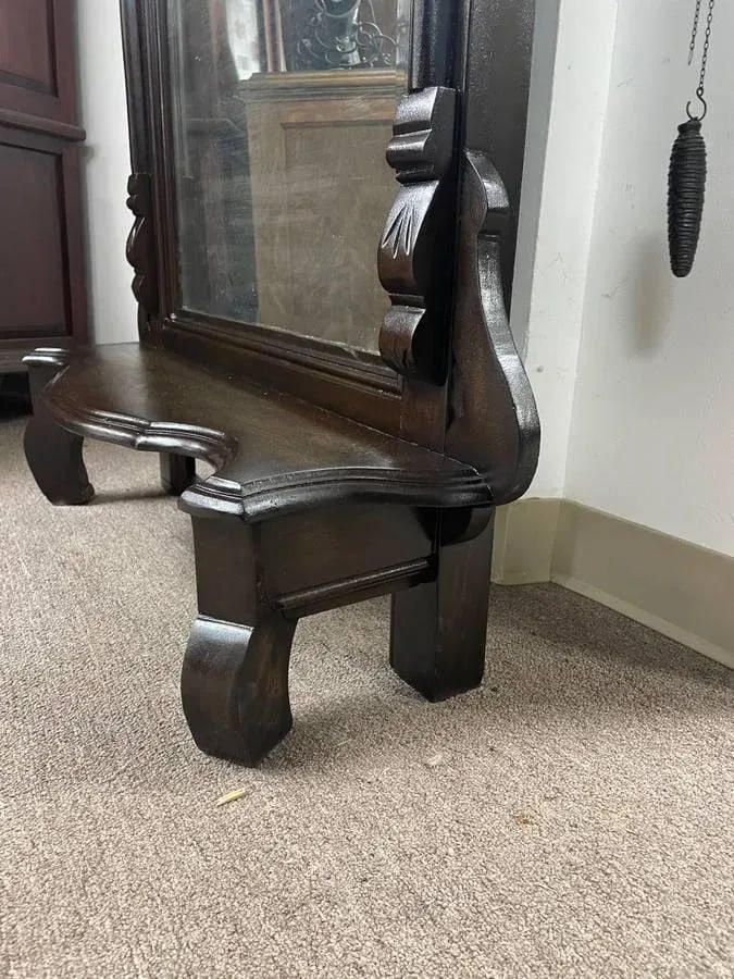 Late 19th Century Victorian Walnut Pier Mirror, Hand Carved and Ornate, Newly Refinished, Beveled Gl - 5