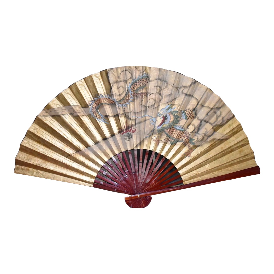 Mid 20th Century Chinese Hand Painted Dragon Fan Large Vintage Hanging Wall Fan (1 of 8)