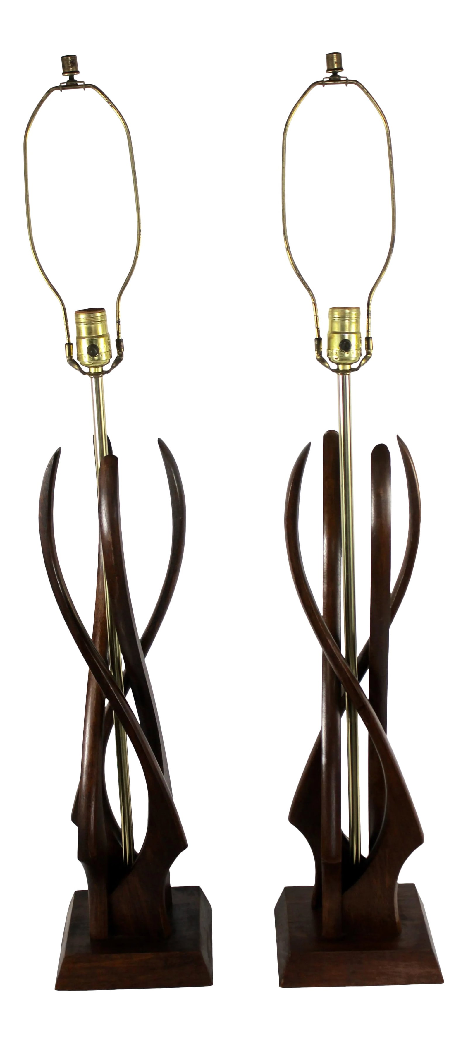 Mid-Century Modern Sculptural Walnut Lamps - A Pair: Mid Century Modern Sculptural Walnut Lamps. These wonderful sculptural walnut lamps are in as found condition. They are working well with no scratches or imperfections. A great addition to brighten