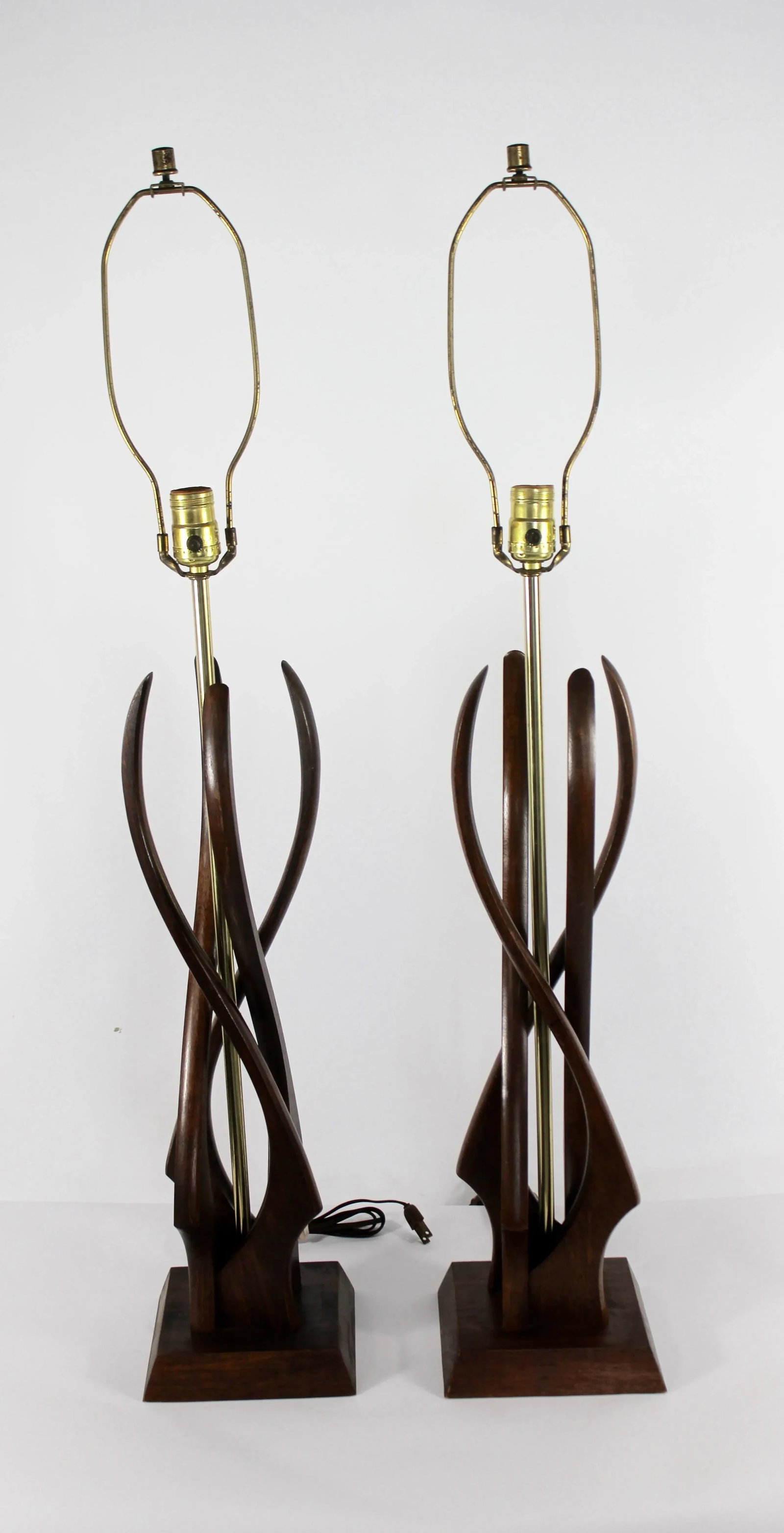 Mid-Century Modern Sculptural Walnut Lamps - A Pair - 2
