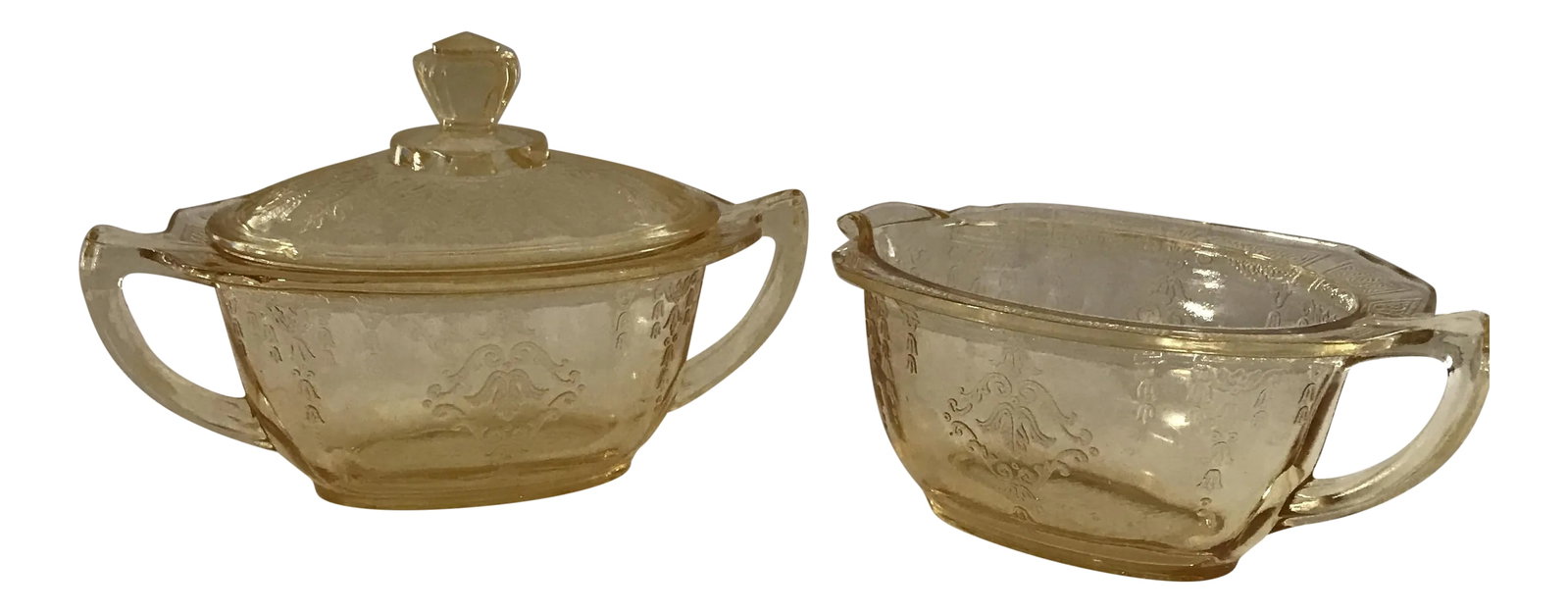Yellow Depression Glass Covered Sugar and Creamer - 2 Piece (1 of 10)