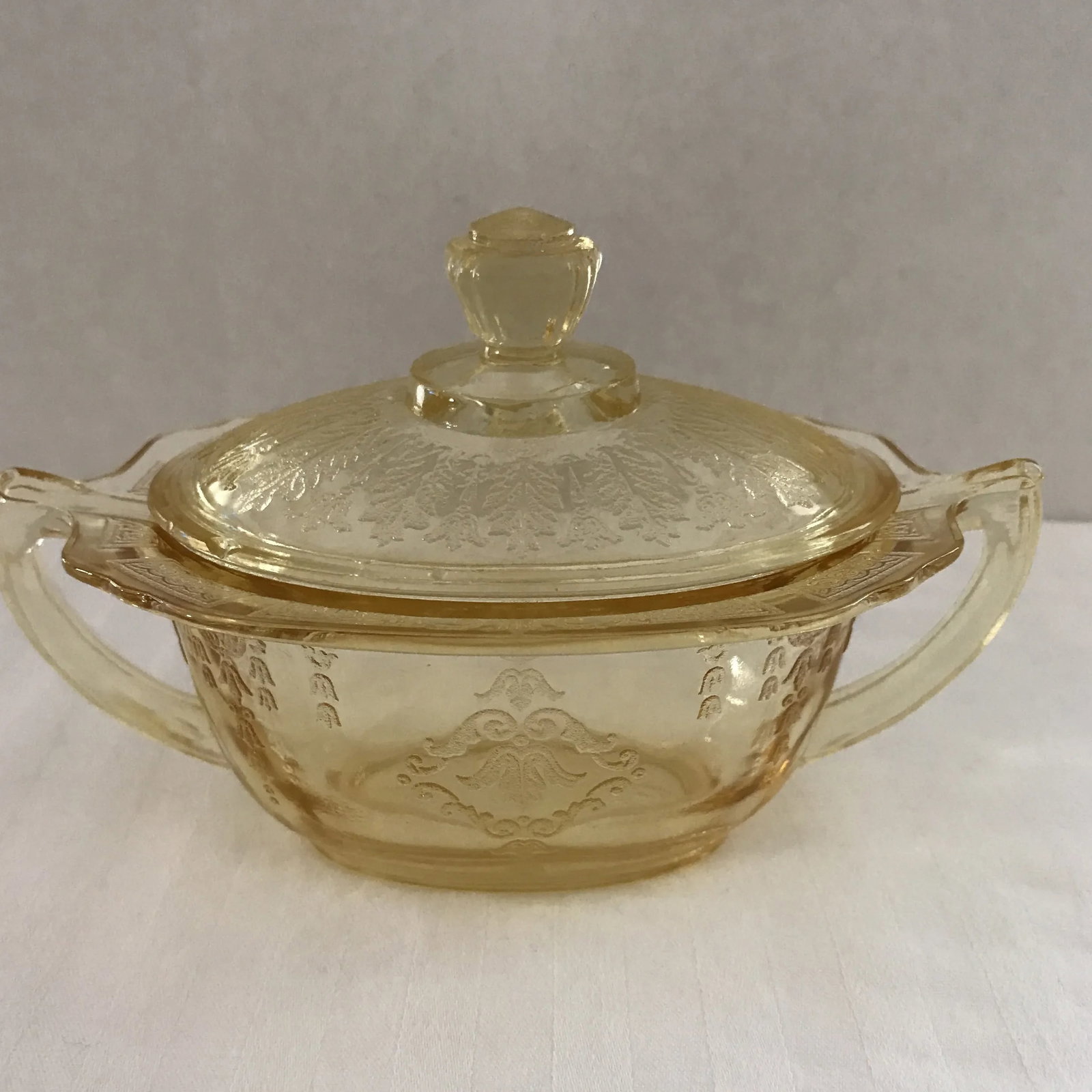 Yellow Depression Glass Covered Sugar and Creamer - 2 Piece - 3
