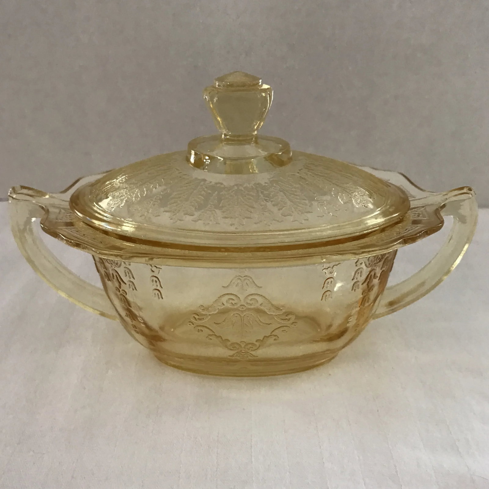 Yellow Depression Glass Covered Sugar and Creamer - 2 Piece - 4