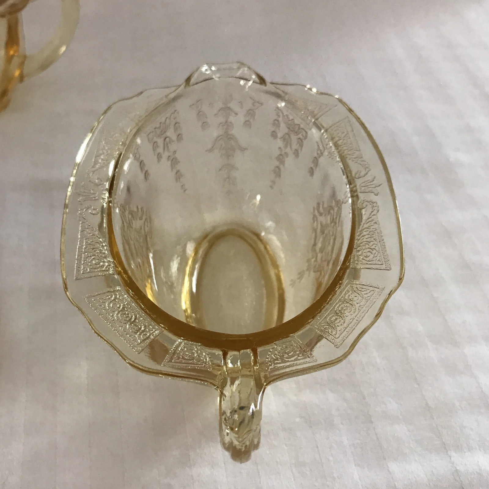 Yellow Depression Glass Covered Sugar and Creamer - 2 Piece - 7