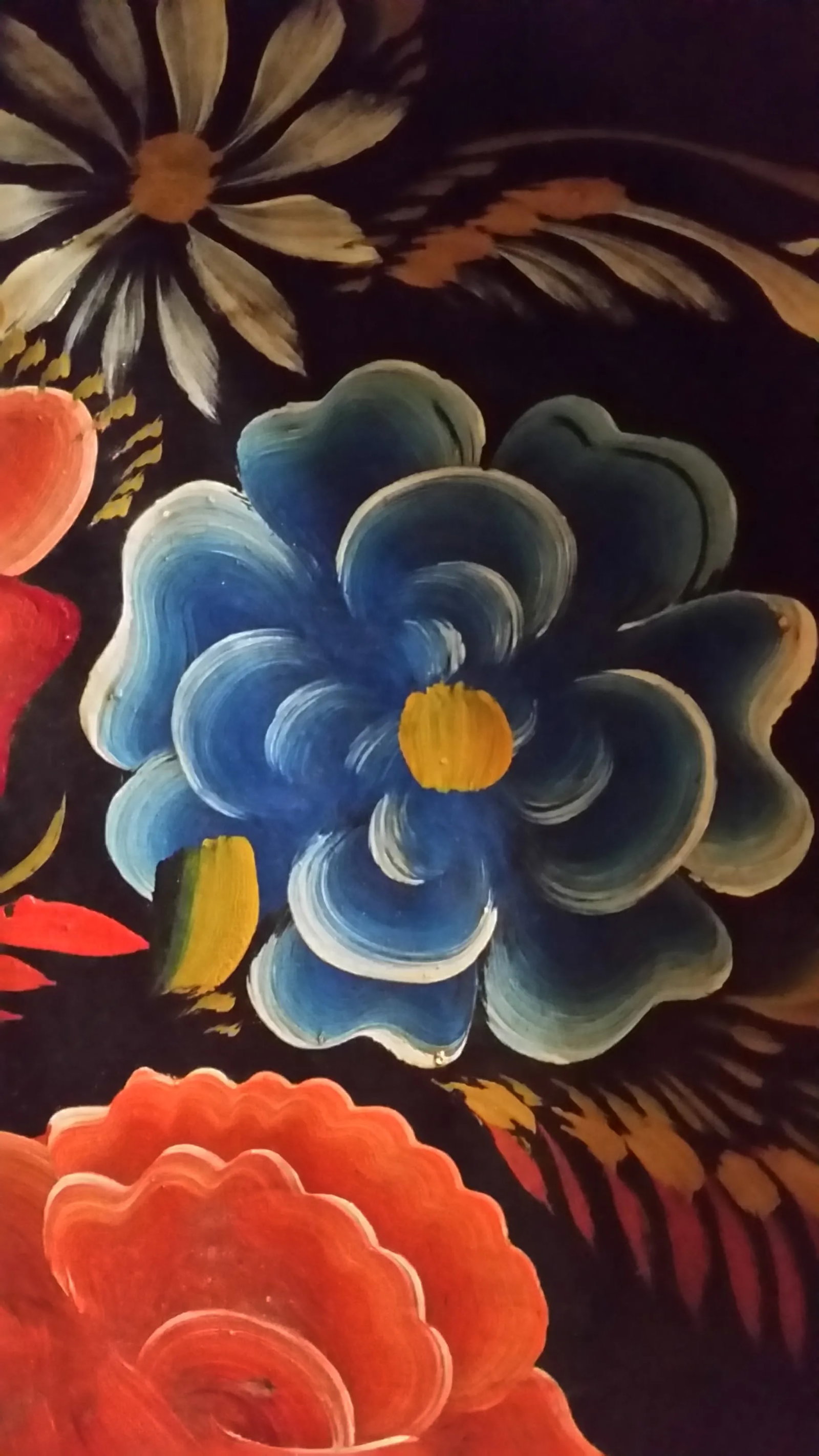 Vintage Mexican Folk Art Wood Floral Hanging Plate - 3