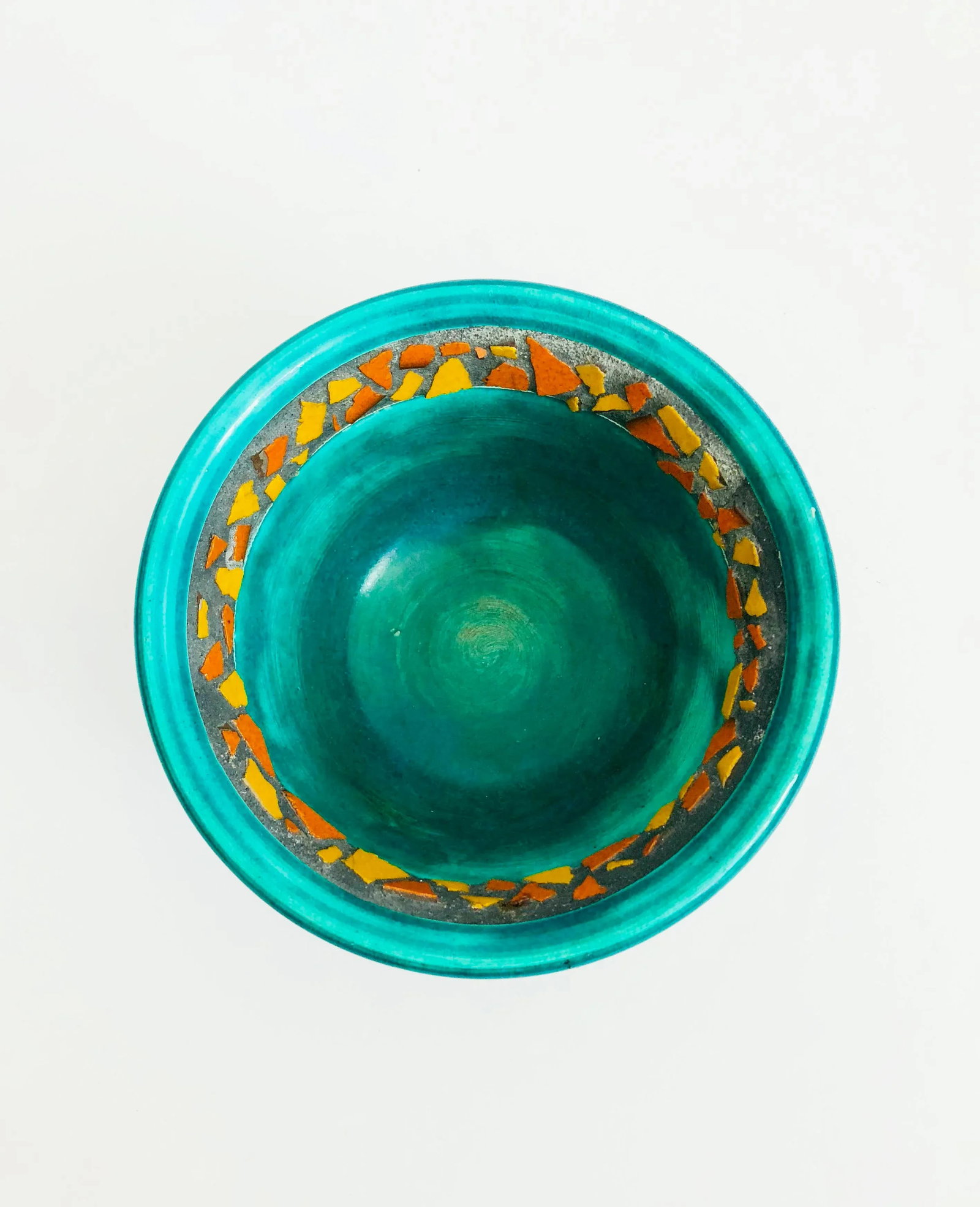 Vintage Green and Orange Handmade Pottery Bowl - 2