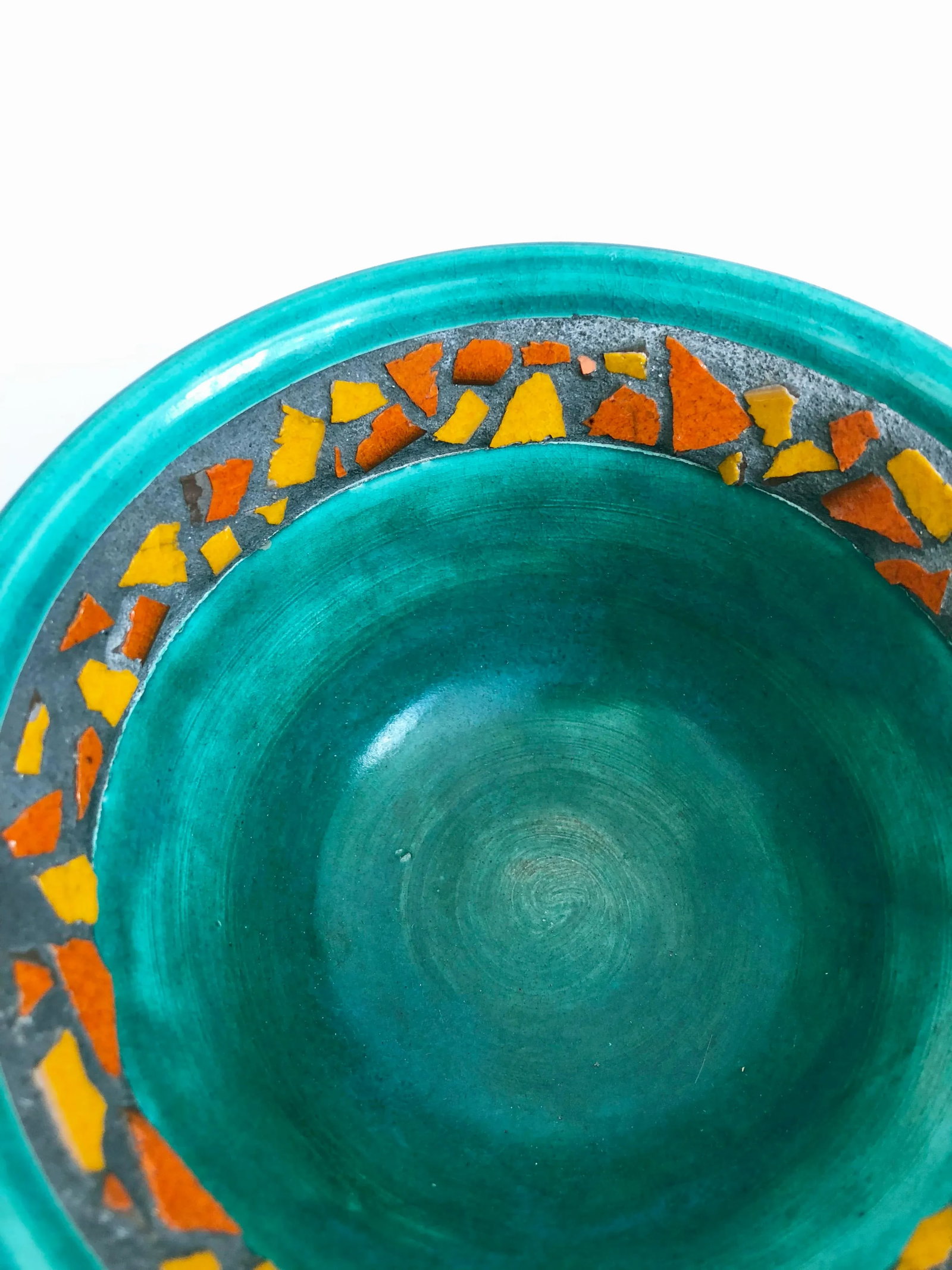Vintage Green and Orange Handmade Pottery Bowl - 3