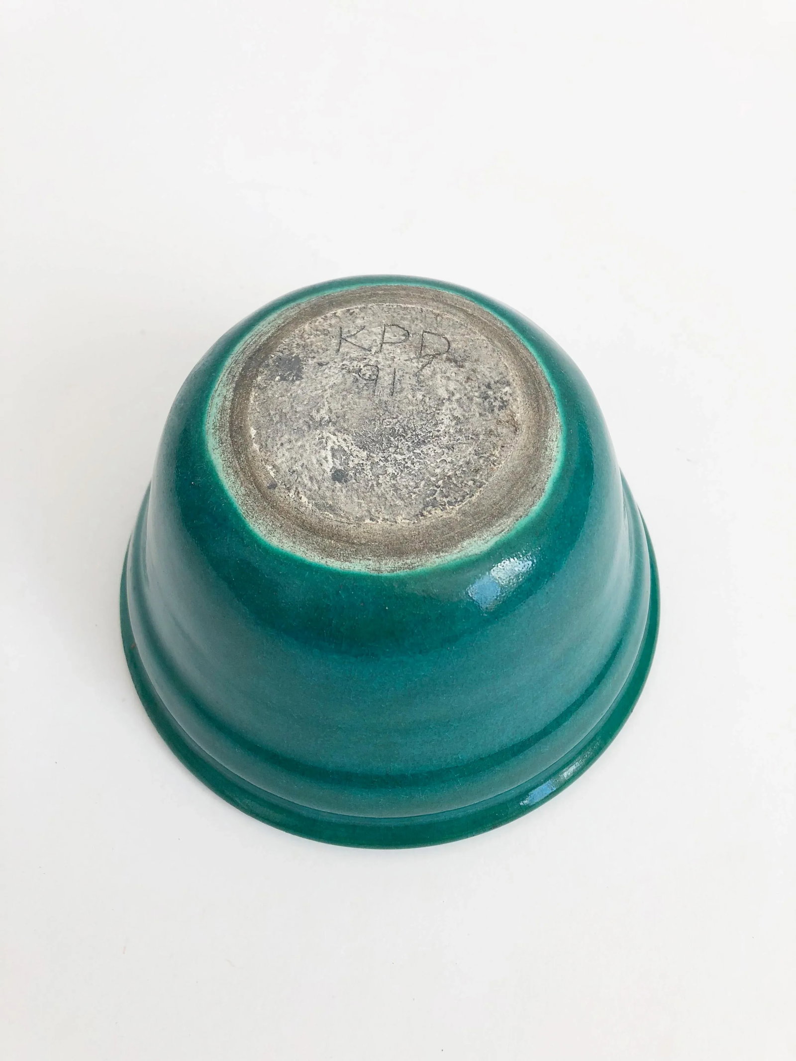 Vintage Green and Orange Handmade Pottery Bowl - 5