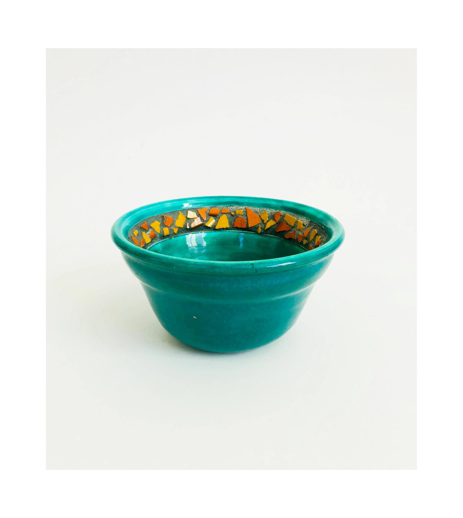 Vintage Green and Orange Handmade Pottery Bowl - 6