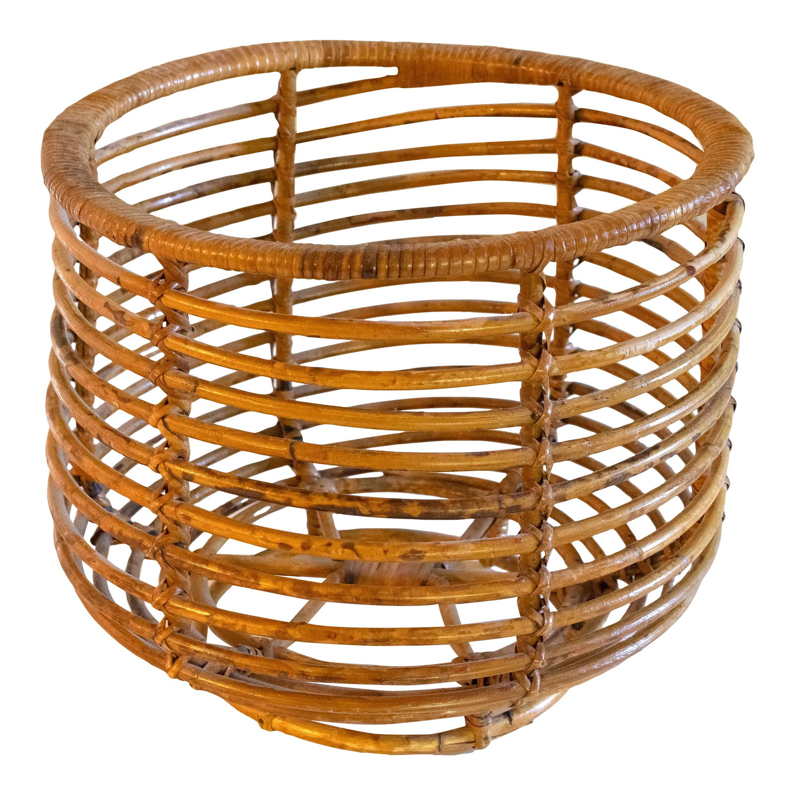 Vintage Rattan Basket Plant Stand: Vintage rattan plant stand. Fits an 11" diameter pot. Condition: Alterations: Original Condition Unaltered Imperfections: Some Imperfections Condition Notes: Very good vintage condition Materials