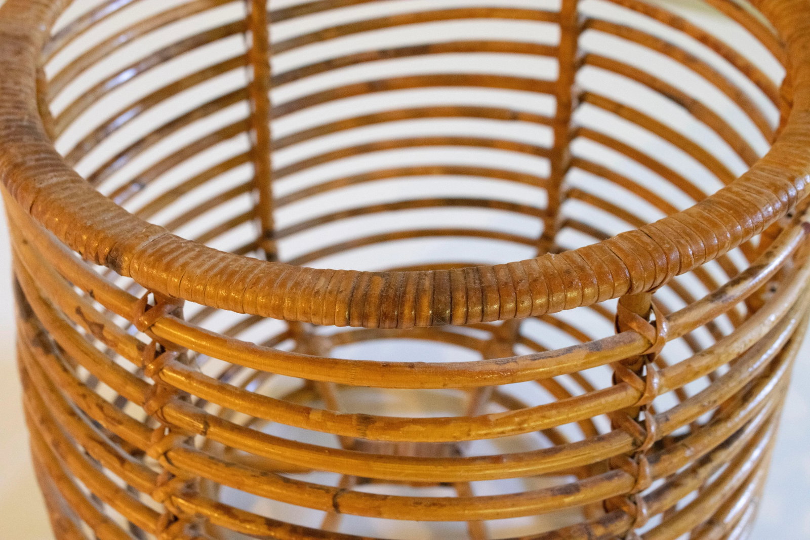Vintage Rattan Basket Plant Stand - 4