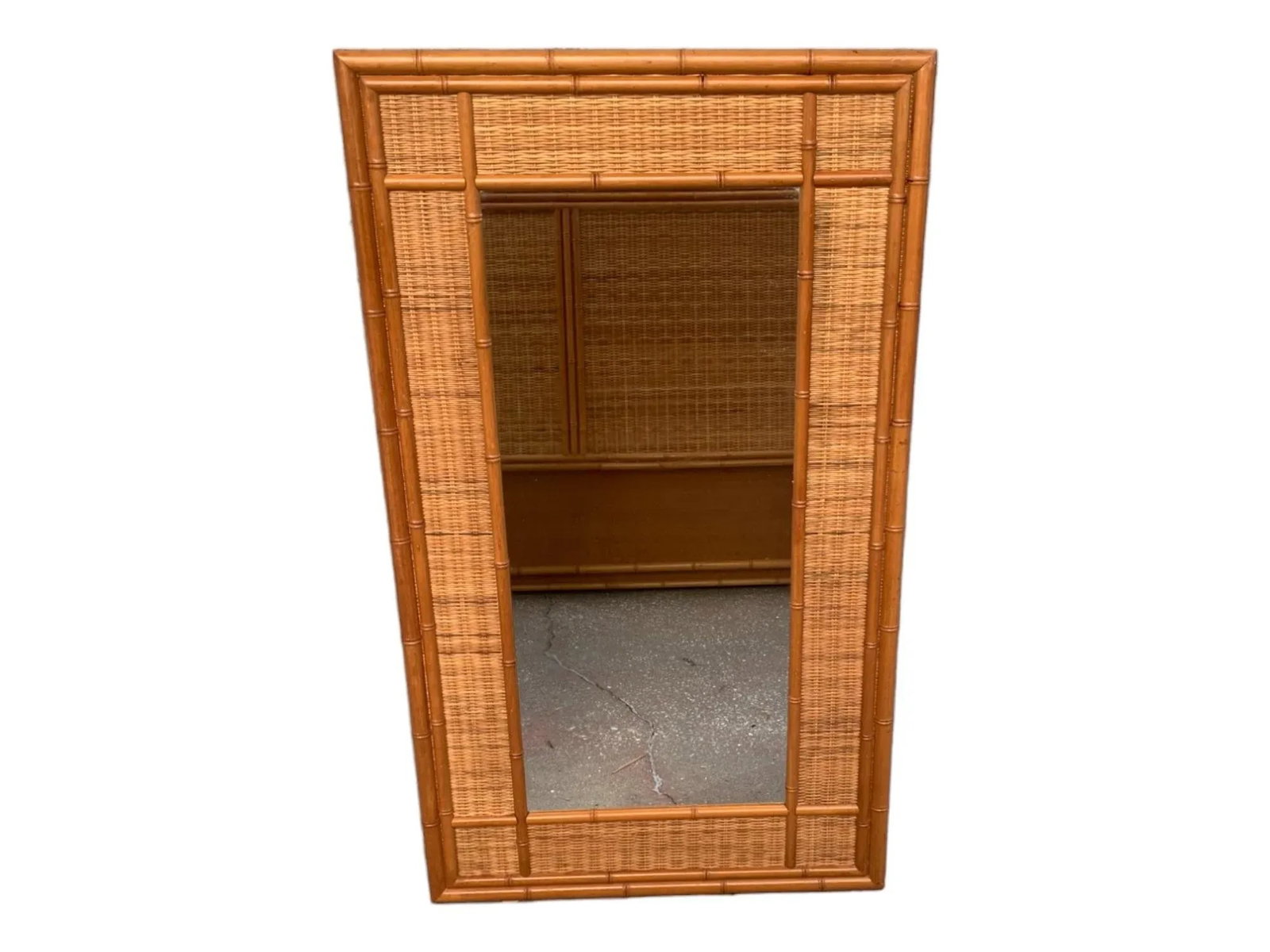 Vintage Bamboo Mirror With Woven Wicker Trim - 3
