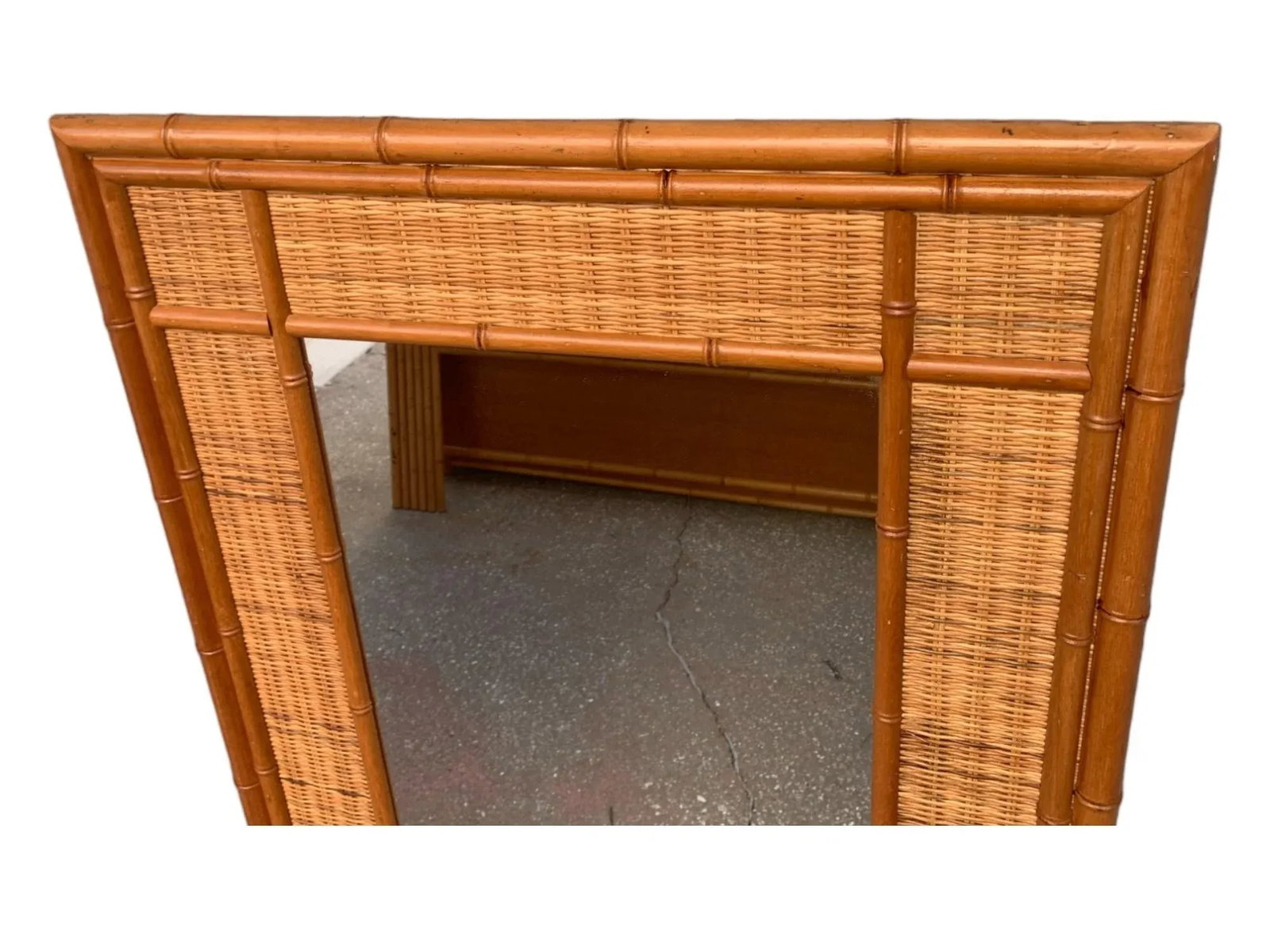 Vintage Bamboo Mirror With Woven Wicker Trim - 4