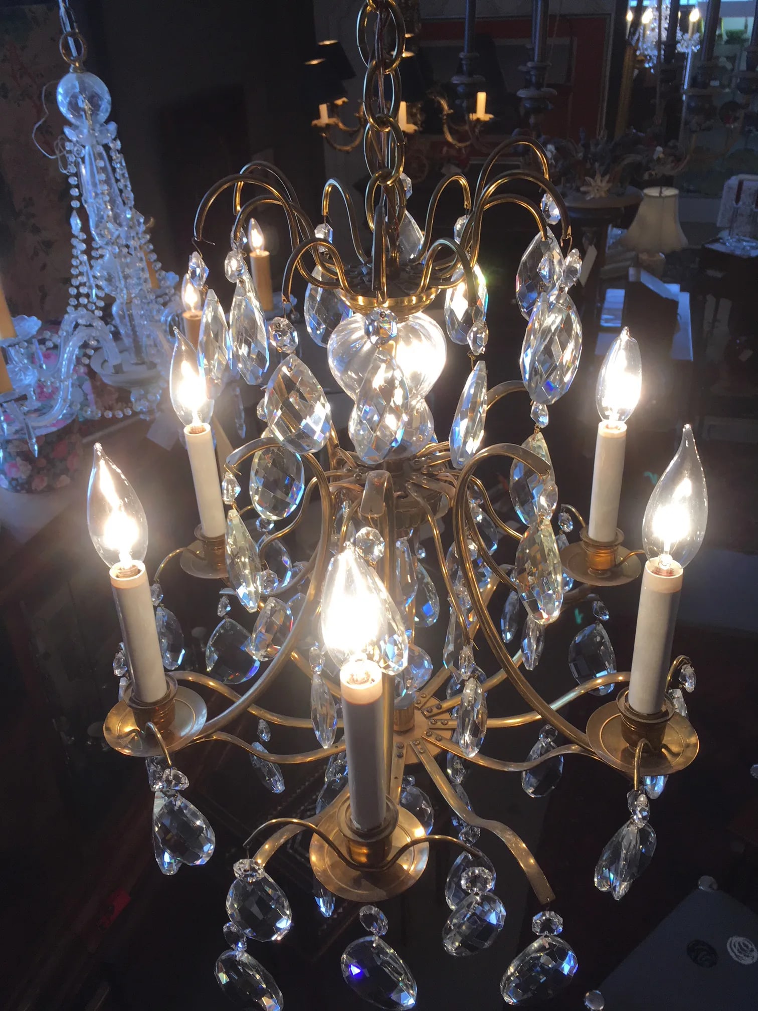 Mid Century Solid Brass Crystal Marie Therese Style French Chandelier 1950s/60s - 10