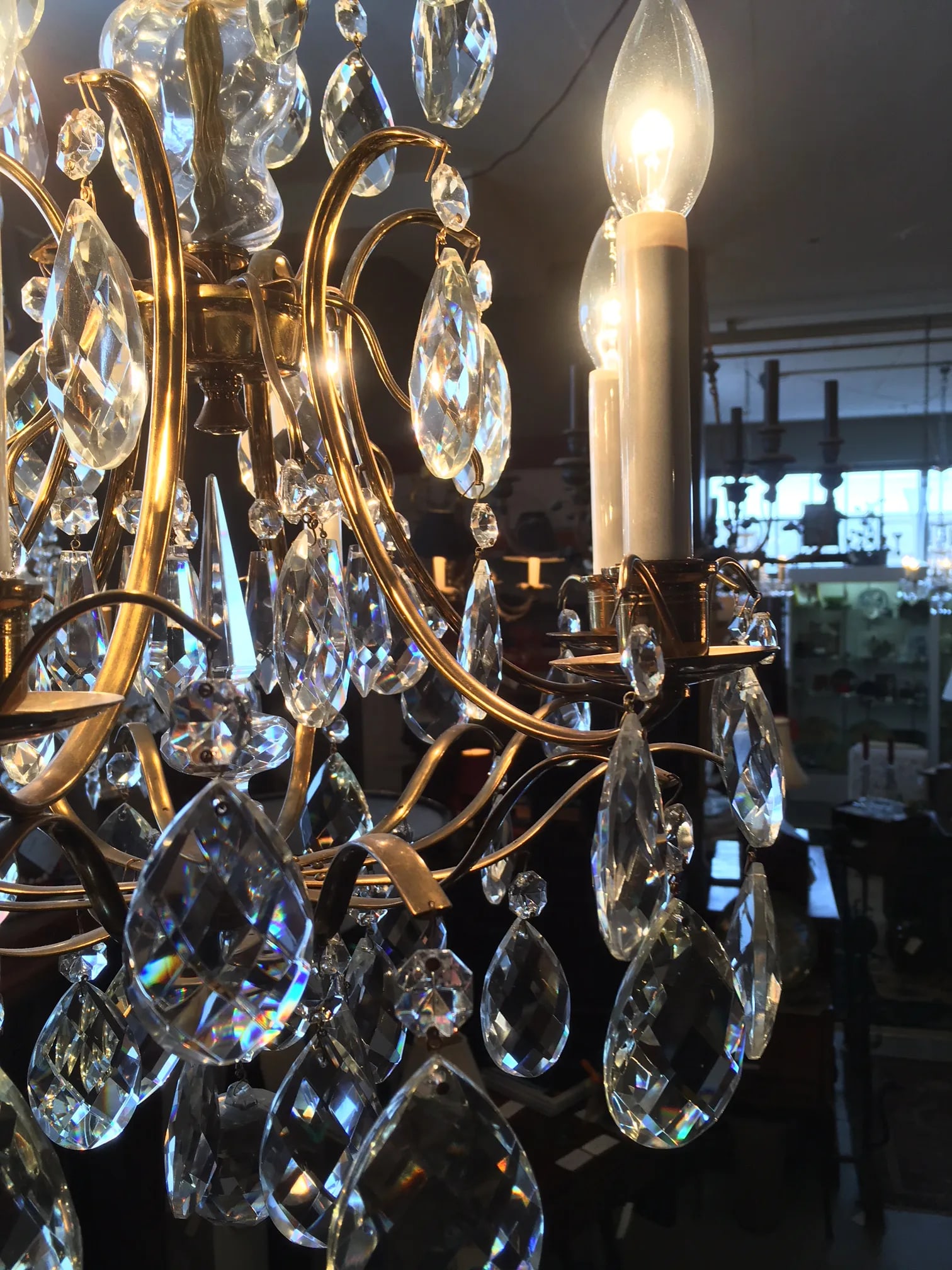 Mid Century Solid Brass Crystal Marie Therese Style French Chandelier 1950s/60s - 11