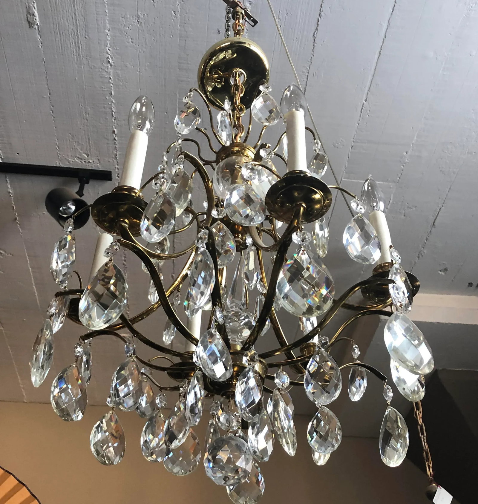 Mid Century Solid Brass Crystal Marie Therese Style French Chandelier 1950s/60s - 12