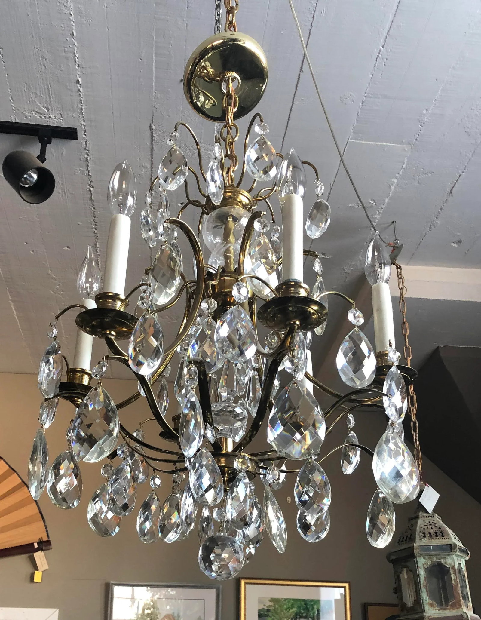 Mid Century Solid Brass Crystal Marie Therese Style French Chandelier 1950s/60s - 13