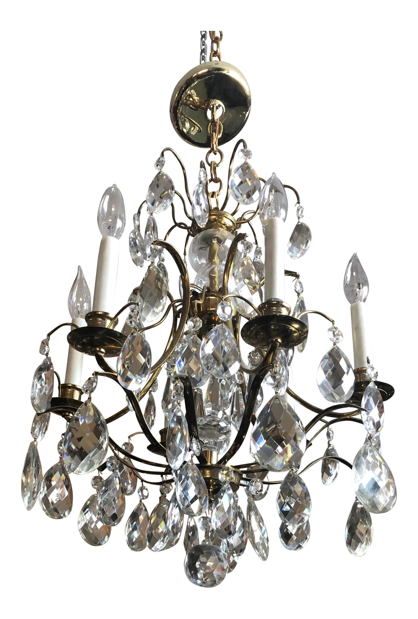 Mid Century Solid Brass Crystal Marie Therese Style French Chandelier 1950s/60s