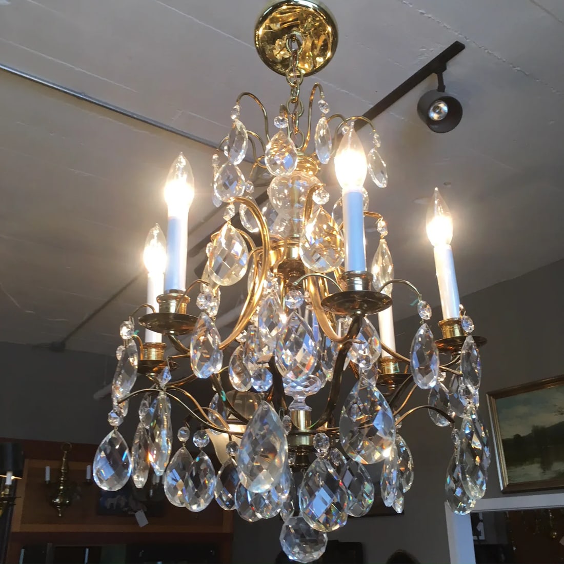 Mid Century Solid Brass Crystal Marie Therese Style French Chandelier 1950s/60s - 3