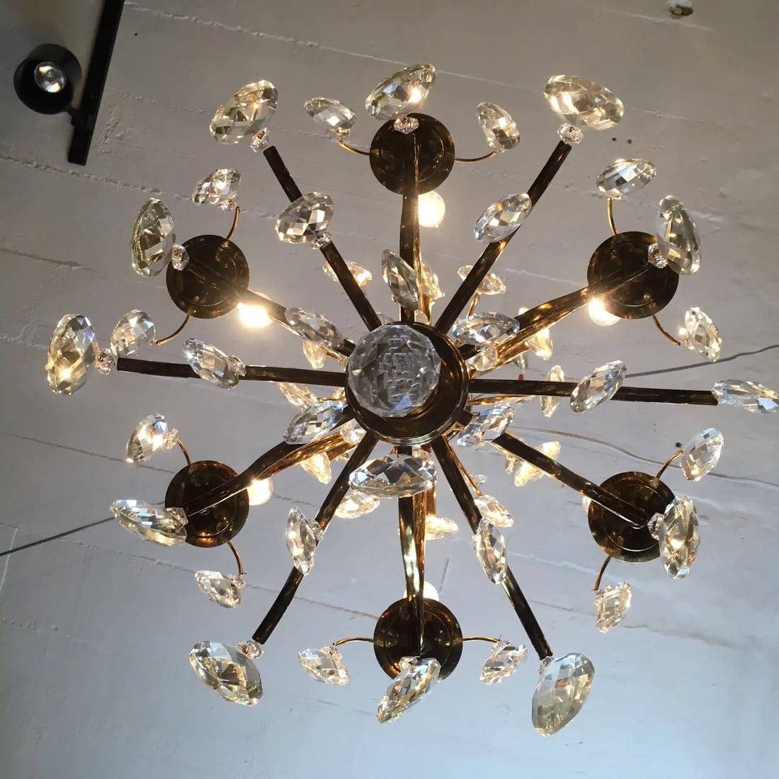 Mid Century Solid Brass Crystal Marie Therese Style French Chandelier 1950s/60s - 4