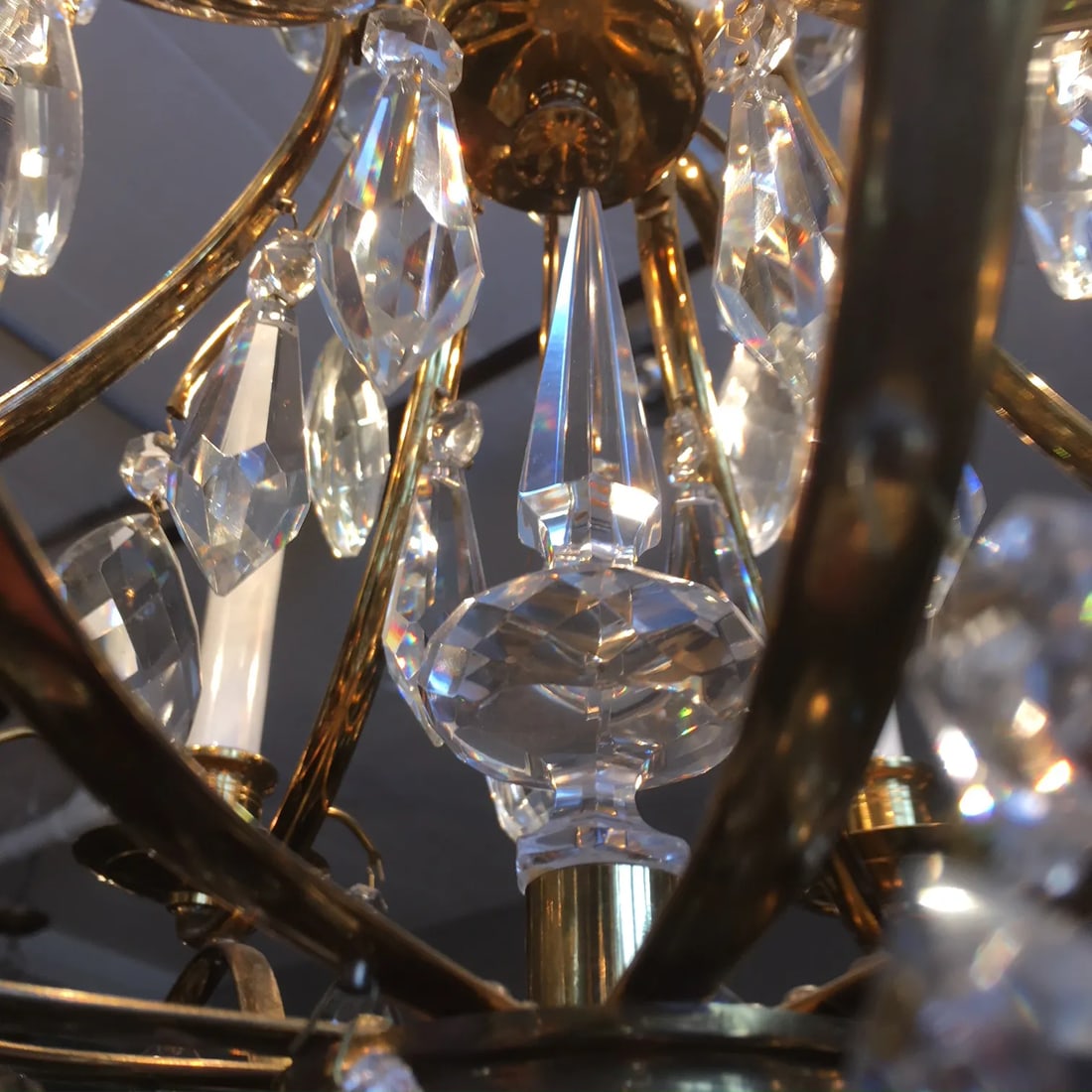 Mid Century Solid Brass Crystal Marie Therese Style French Chandelier 1950s/60s - 5